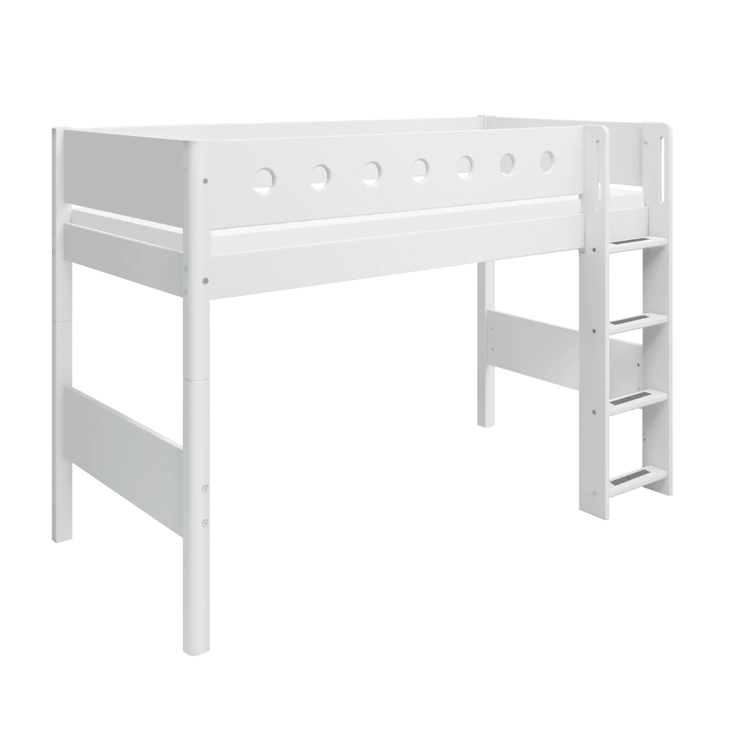 High Bed 143 cm with Ladder and Safety Rail, 90x200 cm, White - Image 3