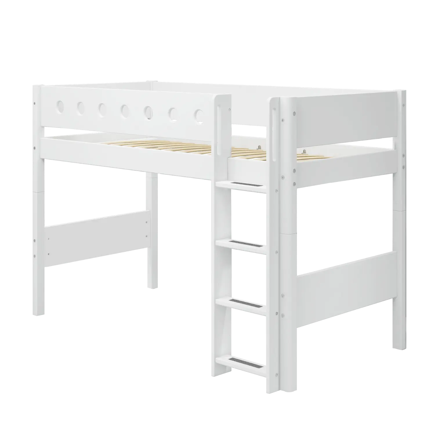 High Bed 143 cm with Ladder and Safety Rail, 90x200 cm, White - Image 4