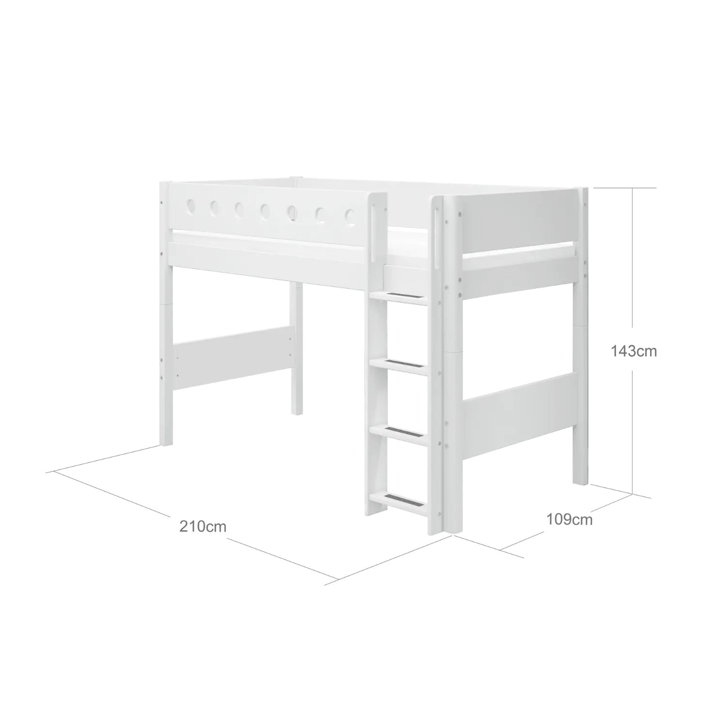 High Bed 143 cm with Ladder and Safety Rail, 90x200 cm, White - Image 5