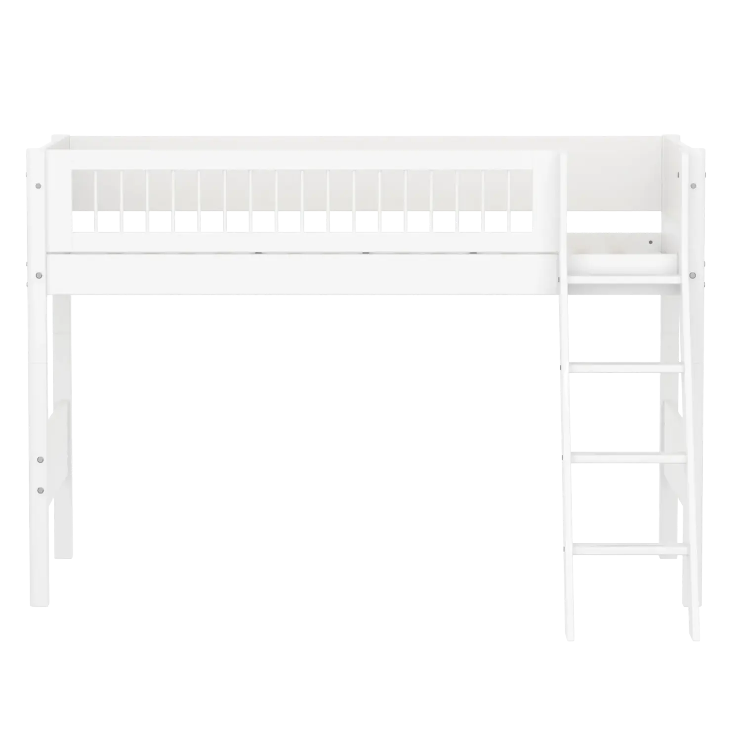 High Bed 143 cm with Ladder and Safety Rail, 90x200 cm, White - Image 2