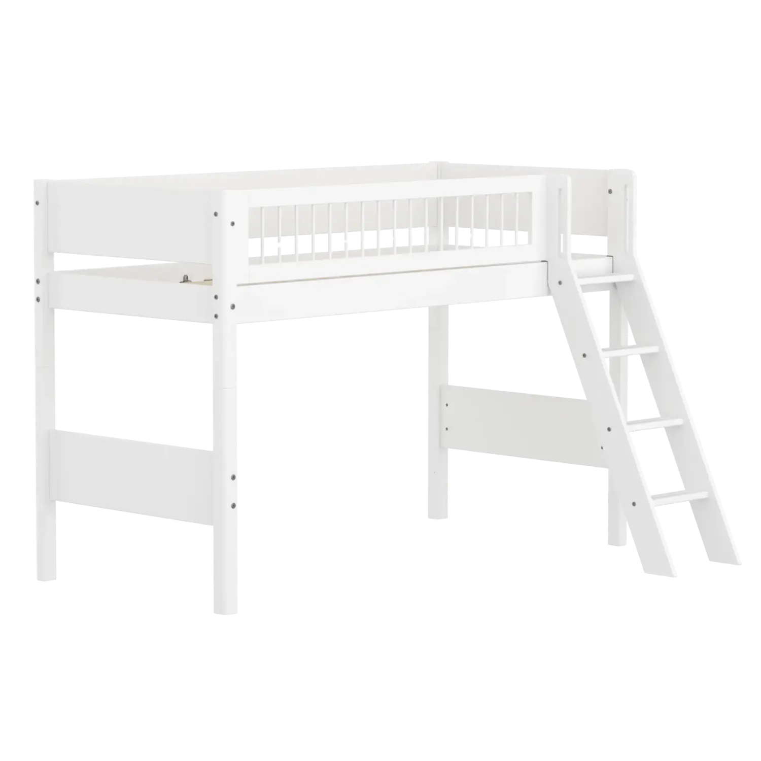 High Bed 143 cm with Ladder and Safety Rail, 90x200 cm, White - Image 3