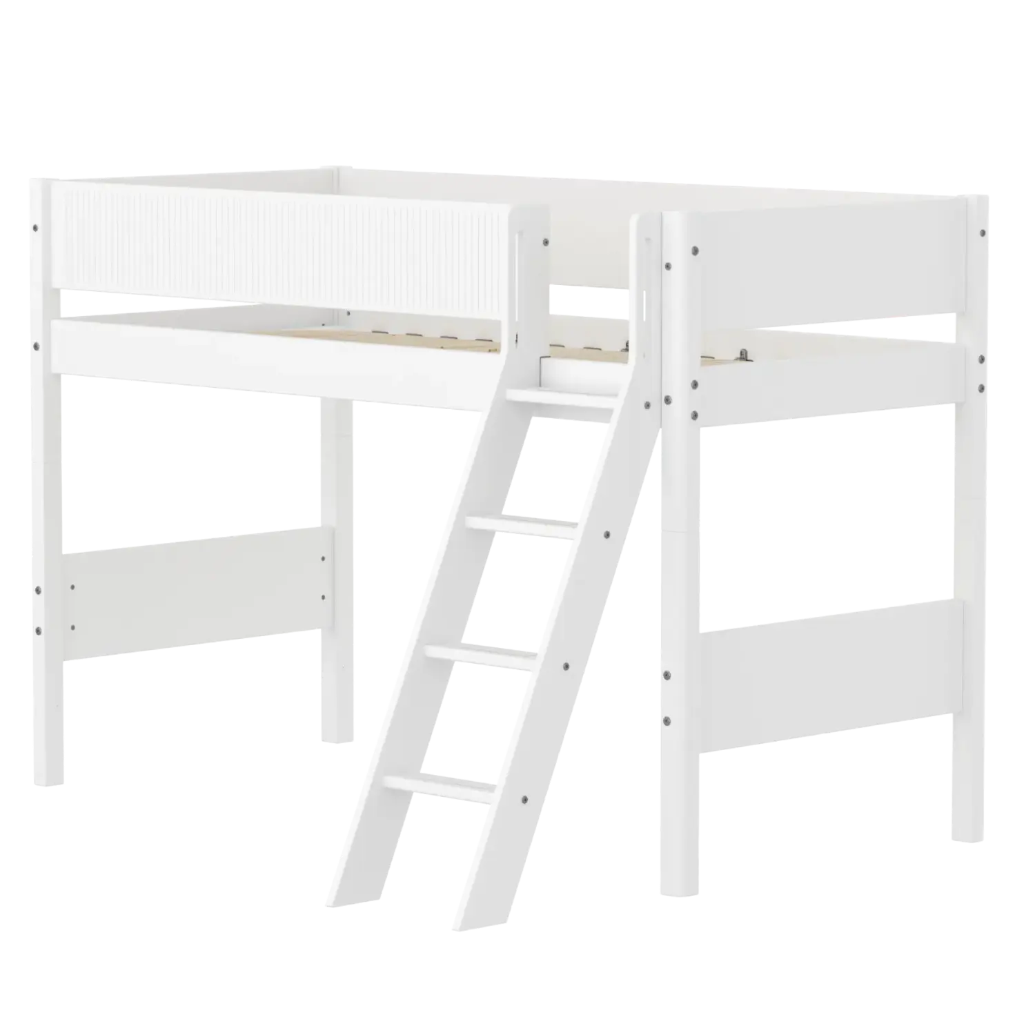 High Bed 143 cm with Ladder and Safety Rail, 90x200 cm, White