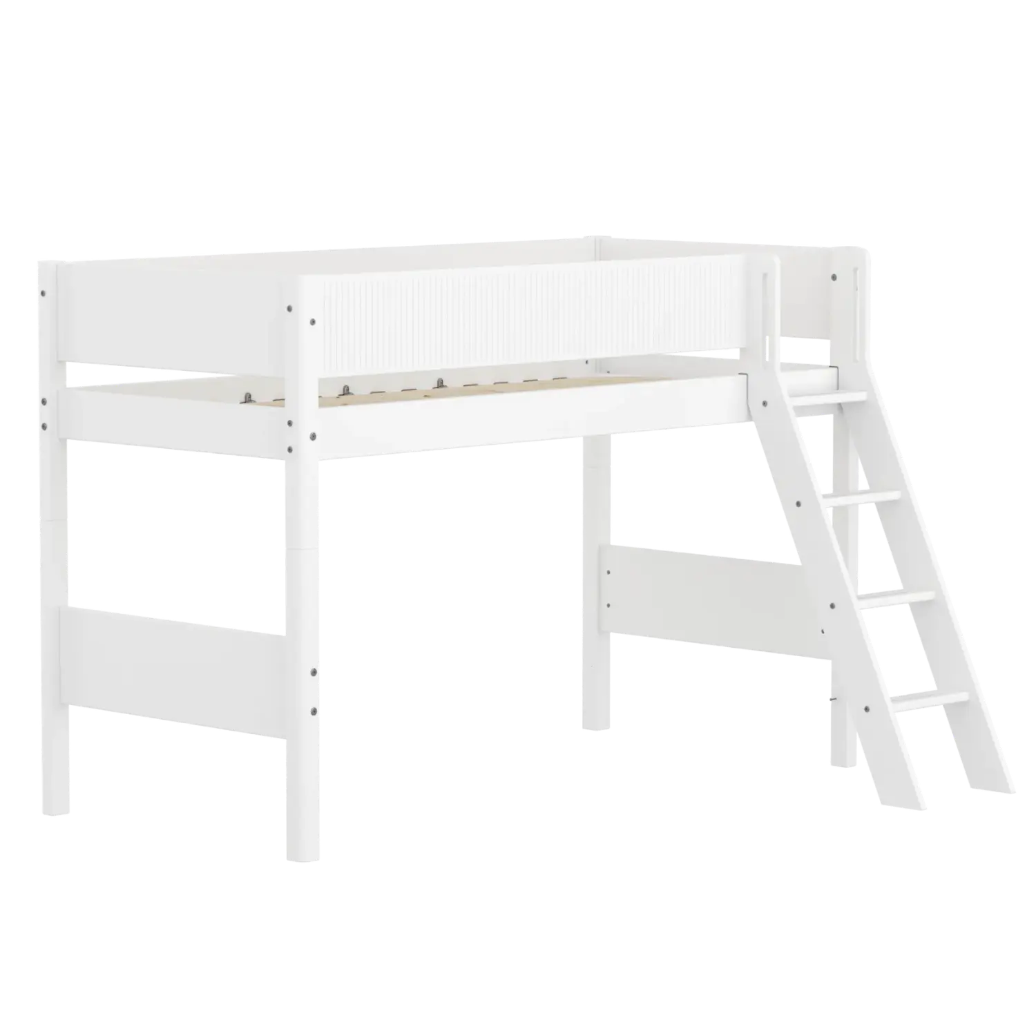 High Bed 143 cm with Ladder and Safety Rail, 90x200 cm, White - Image 4