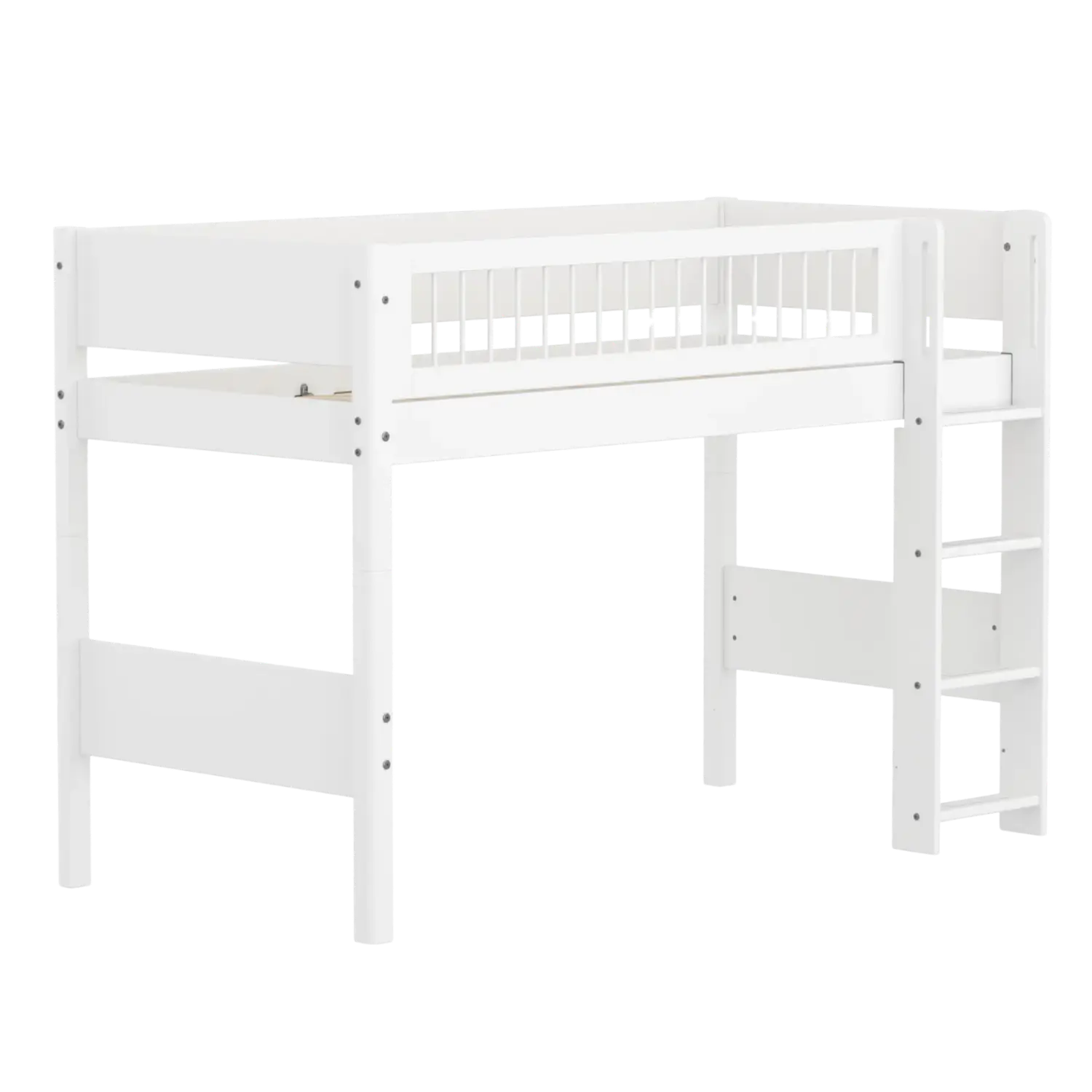 High Bed 143 cm with Ladder and Safety Rail, 90x200 cm, White - Image 3