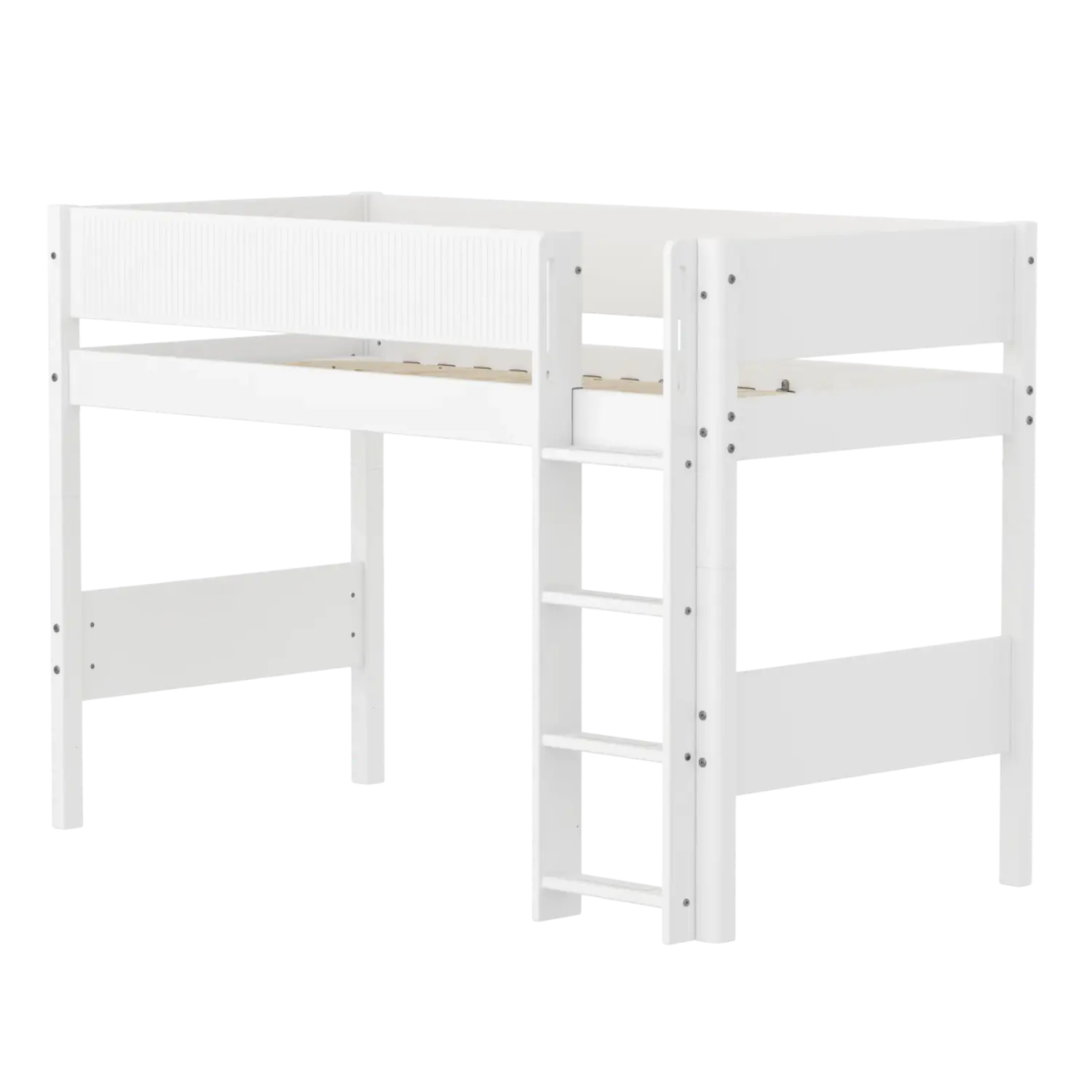 High Bed 143 cm with Ladder and Safety Rail, 90x200 cm, White
