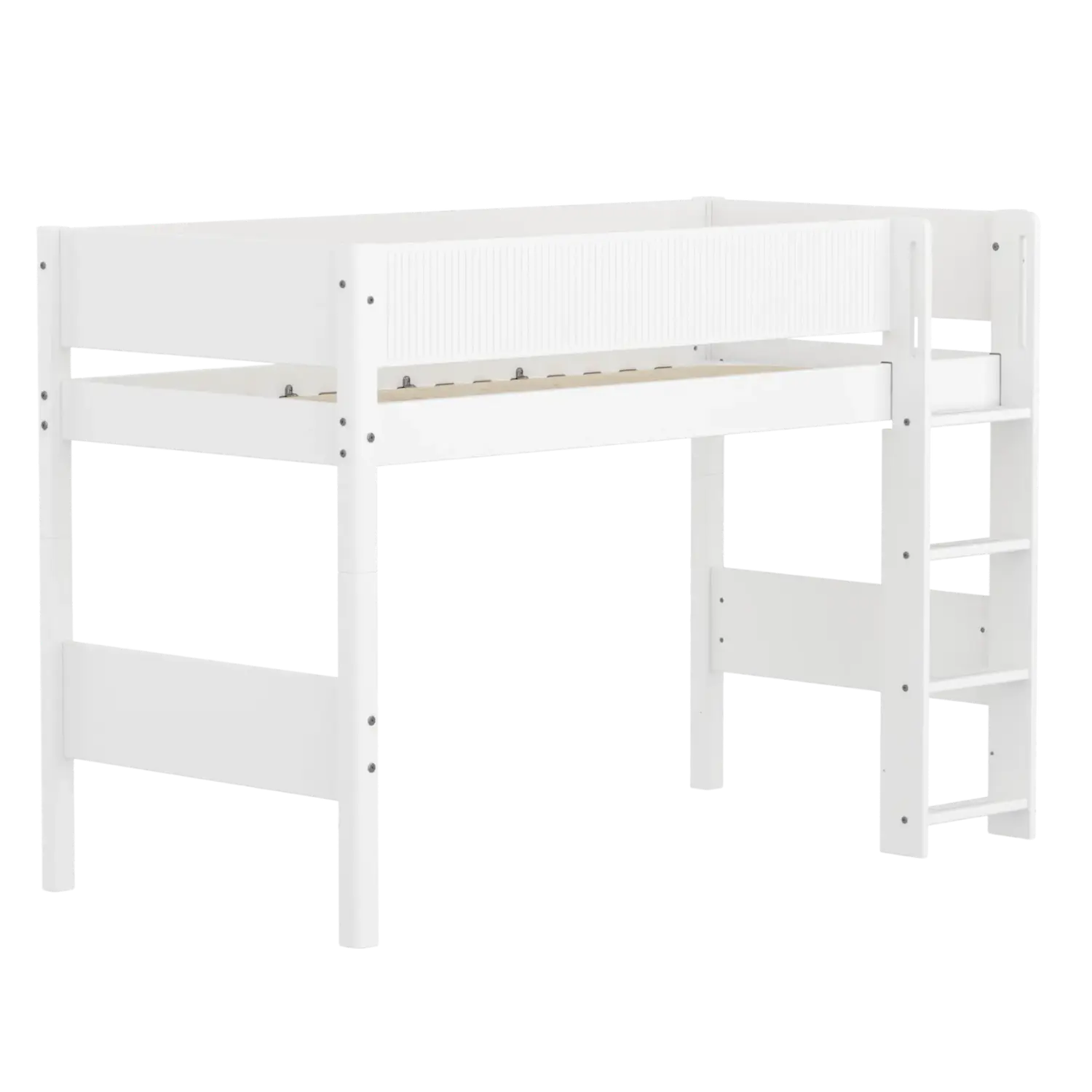 High Bed 143 cm with Ladder and Safety Rail, 90x200 cm, White - Image 3