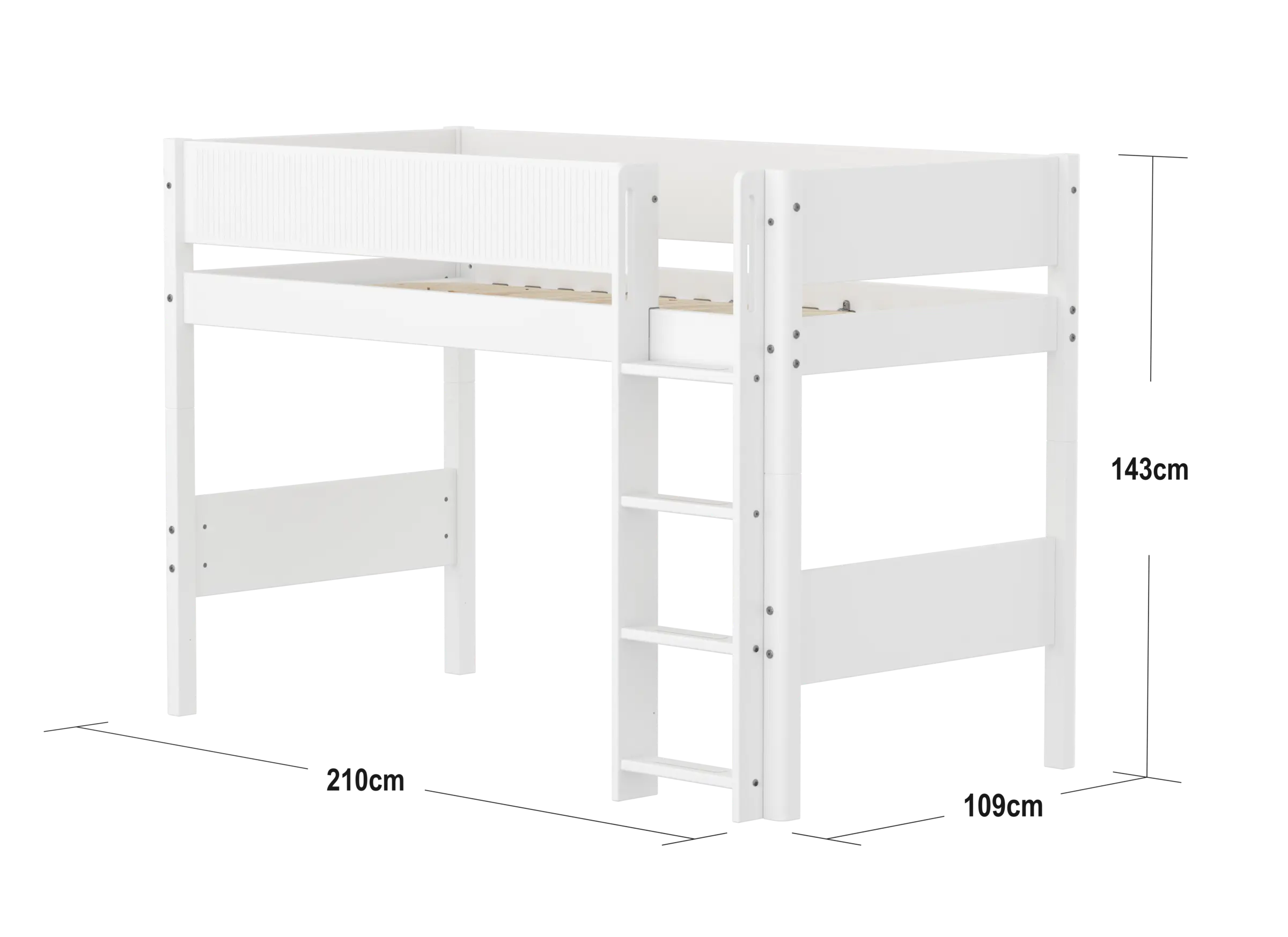 High Bed 143 cm with Ladder and Safety Rail, 90x200 cm, White - Image 4