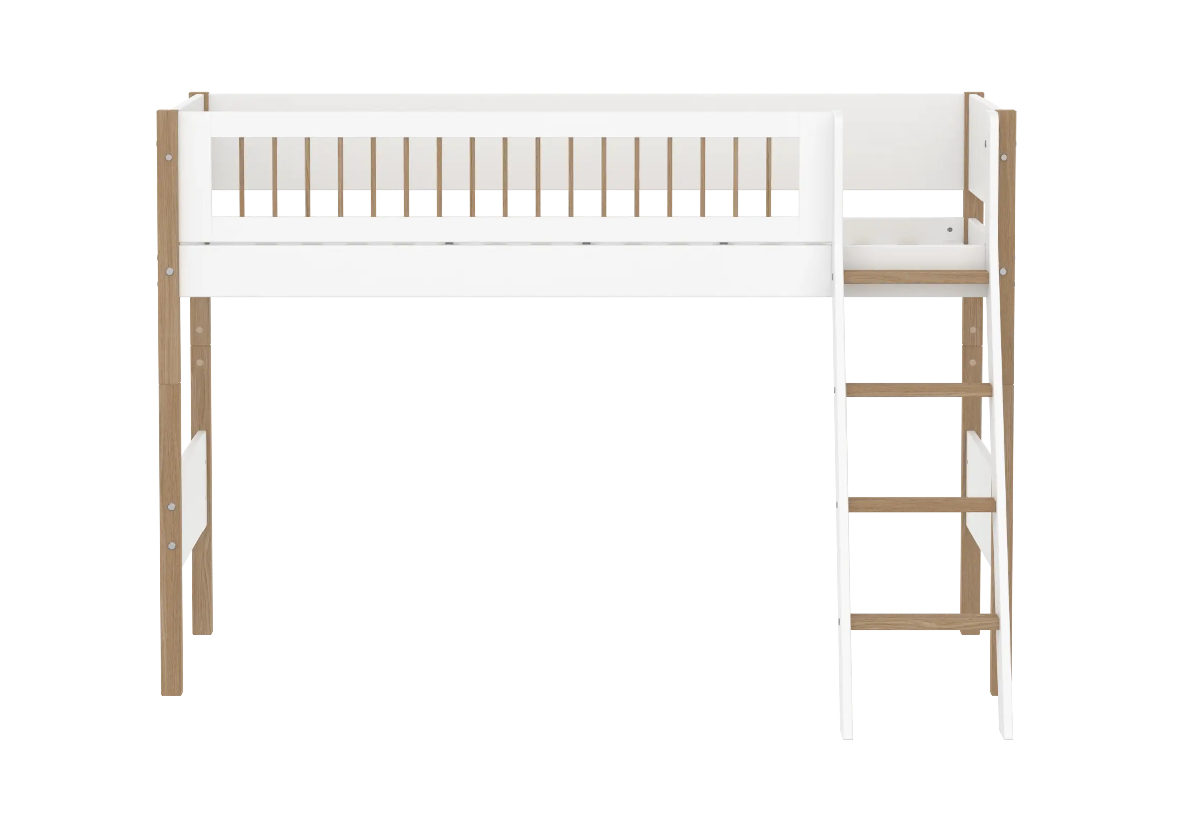 High Bed 143 cm with Ladder and Safety Rail, 90x200 cm, White/Oak - Image 2