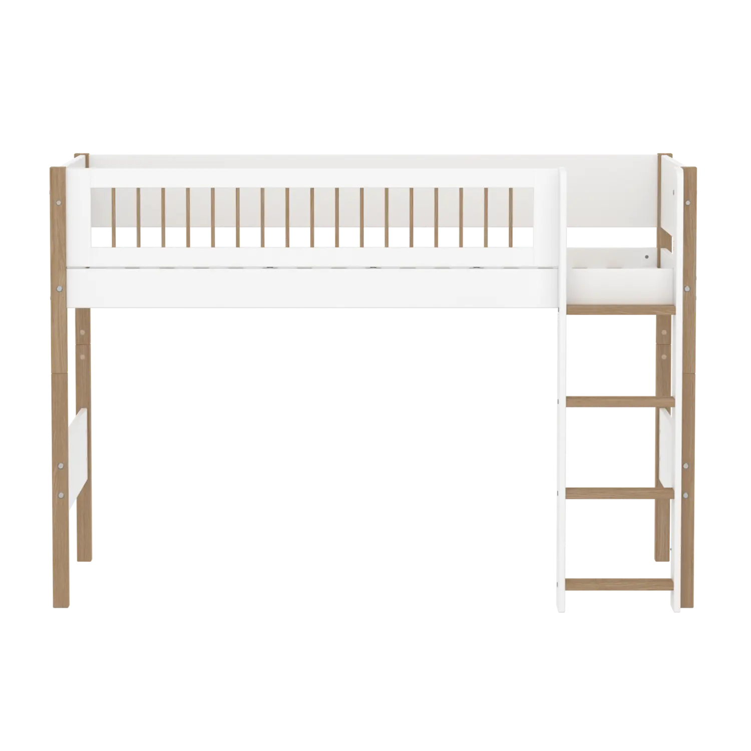 High Bed 143 cm with Ladder and Safety Rail, 90x200 cm, White/Oak - Image 2