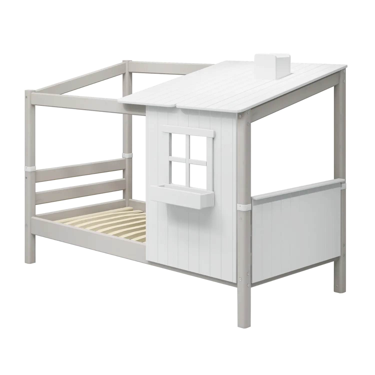 Single Bed with 1/2 House, 90x200 cm, White/Grey