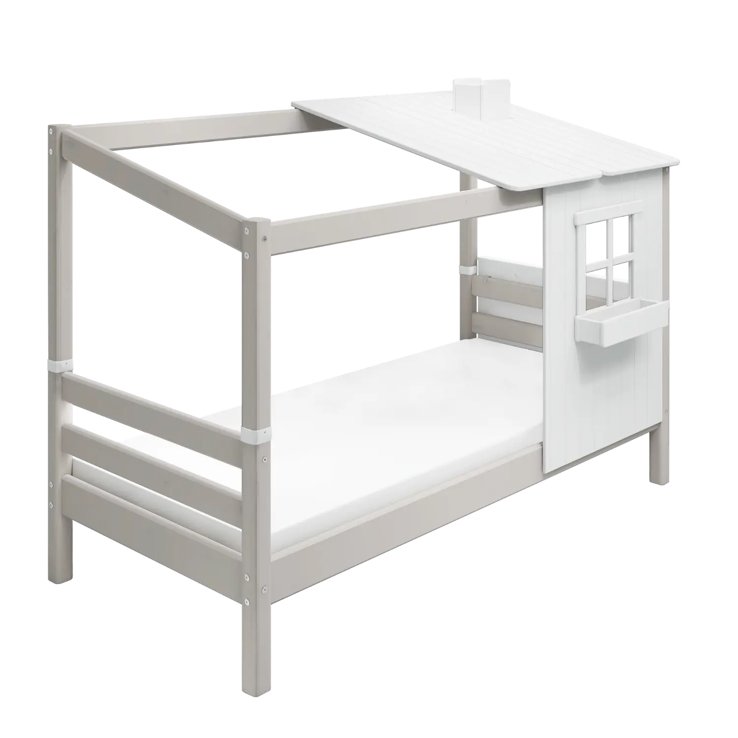 Single Bed with 1/2 House, 90x200 cm, White/Grey - Image 6