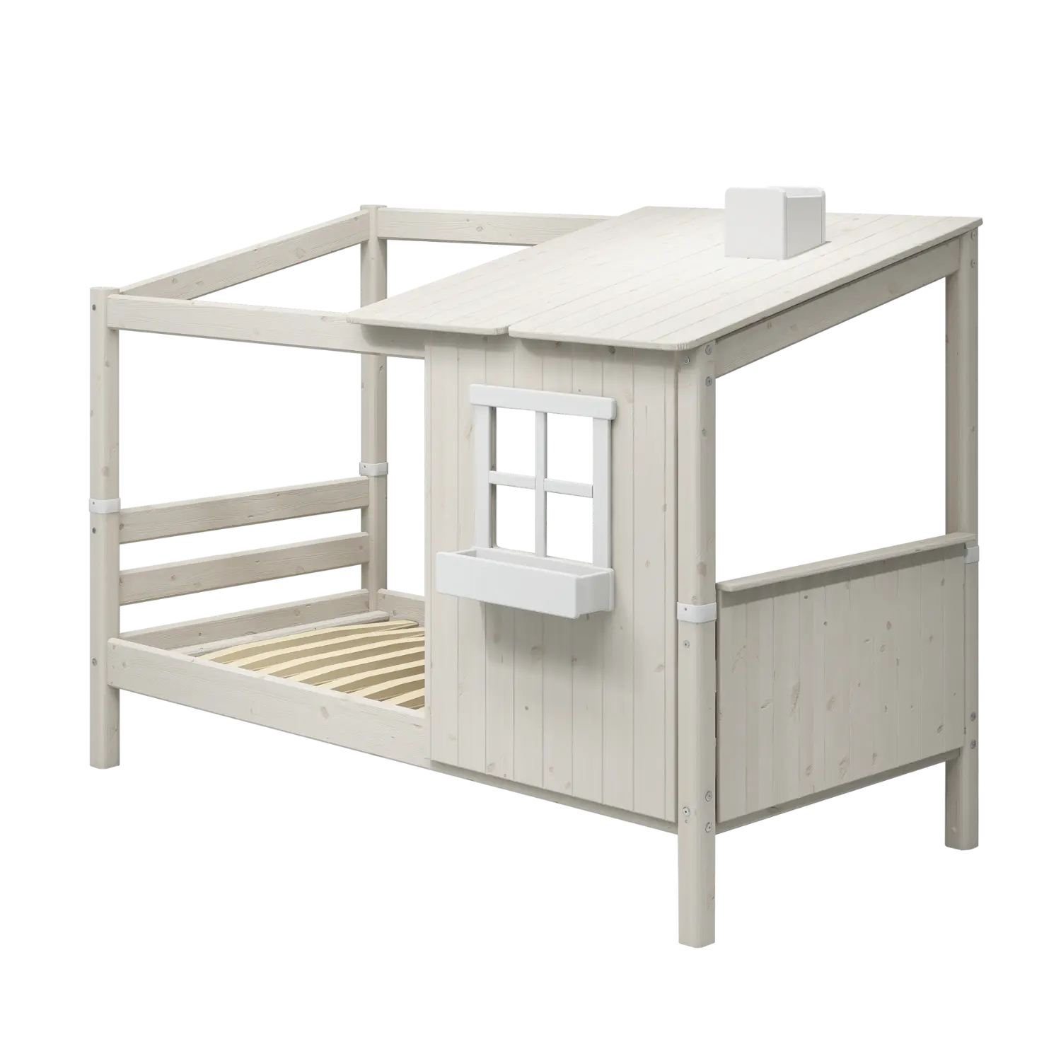 Single Bed with 1/2 House, Ladder, 90x200 cm, White