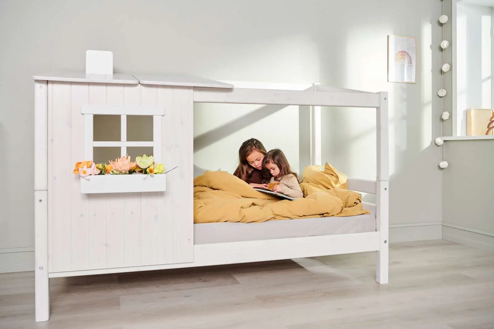 Single Bed with 1/2 House, Ladder, 90x200 cm, White - Image 2