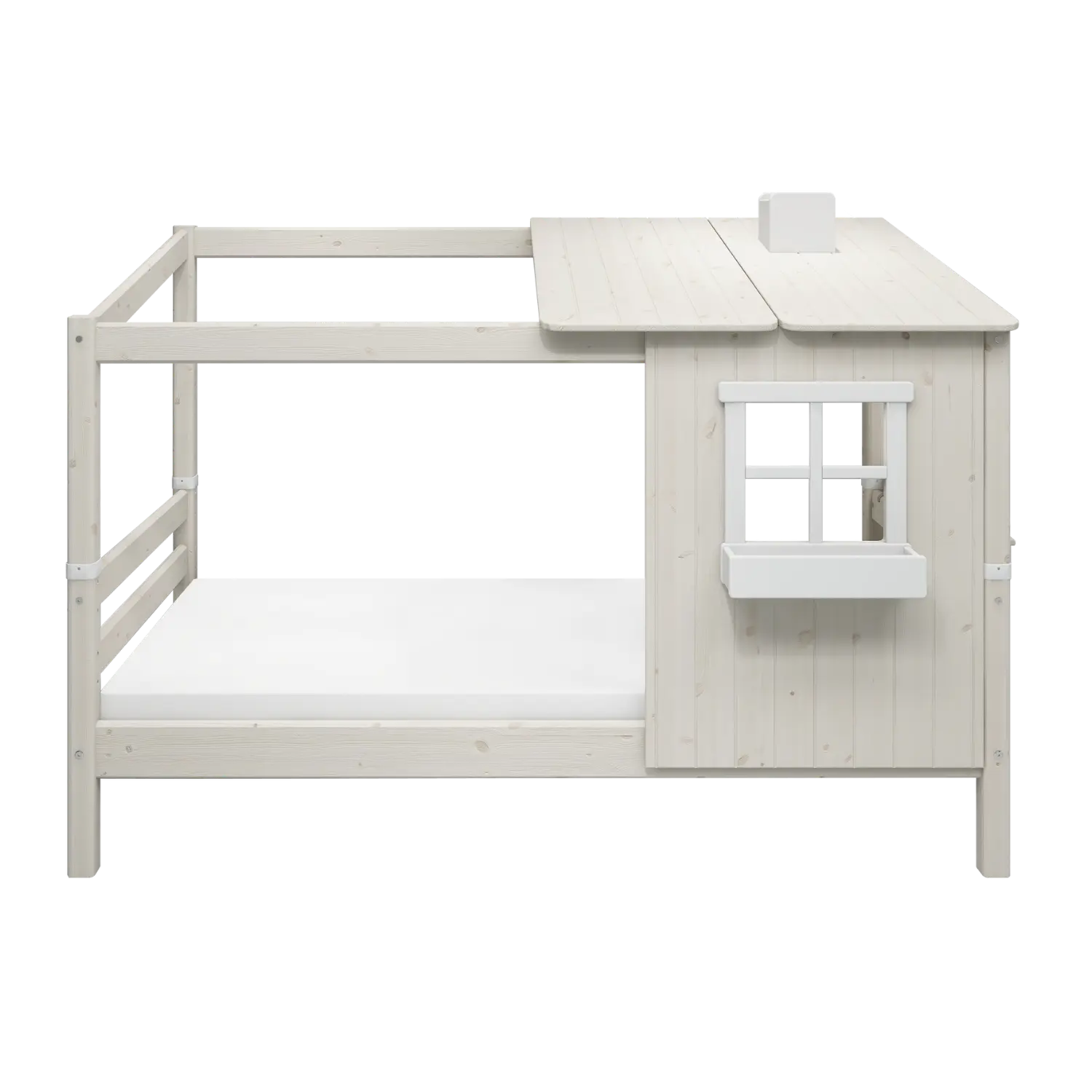Single Bed with 1/2 House, Ladder, 90x200 cm, White - Image 3