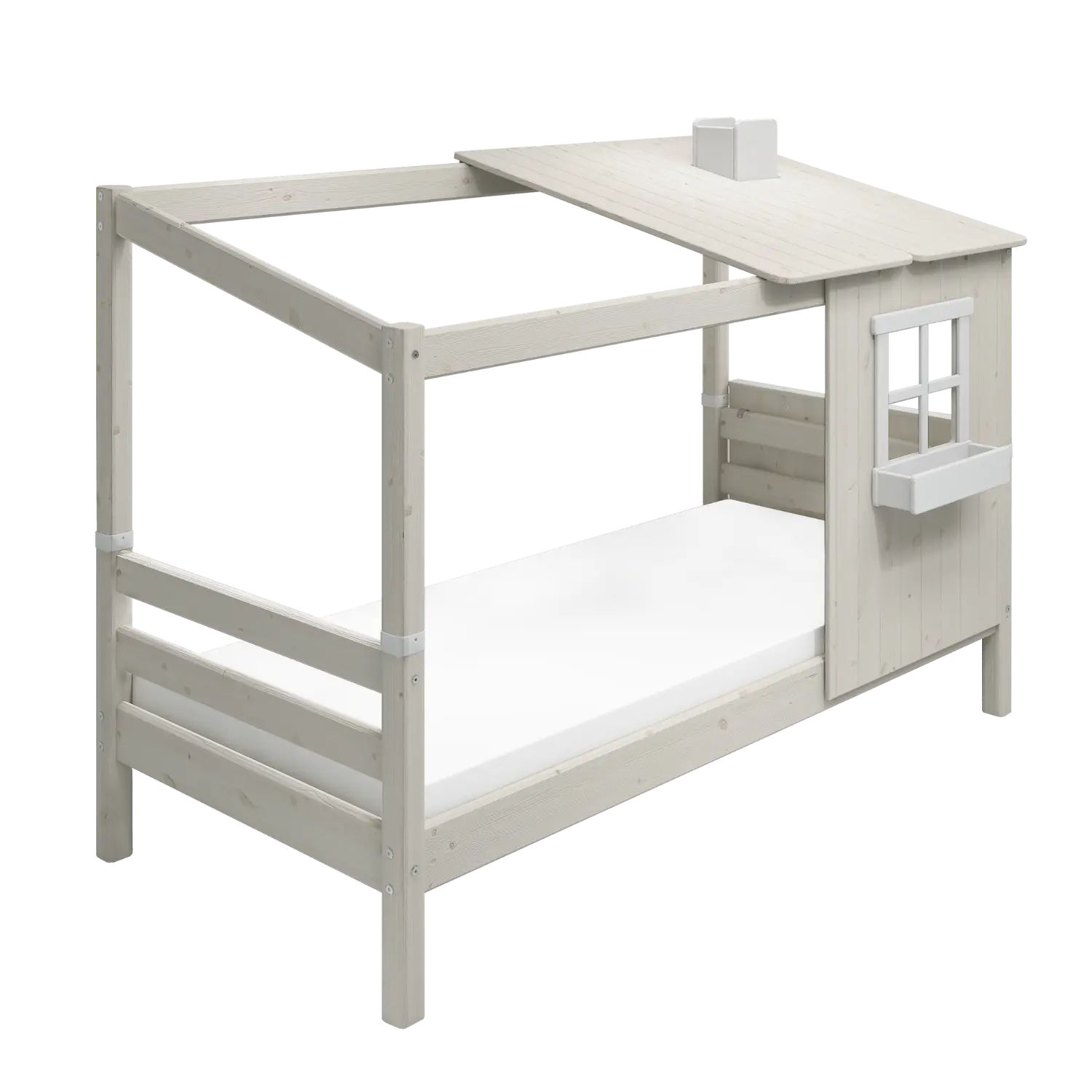Single Bed with 1/2 House, Ladder, 90x200 cm, White - Image 4
