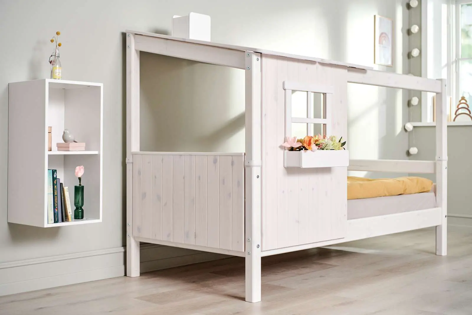 Single Bed with 1/2 House, Ladder, 90x200 cm, White - Image 5