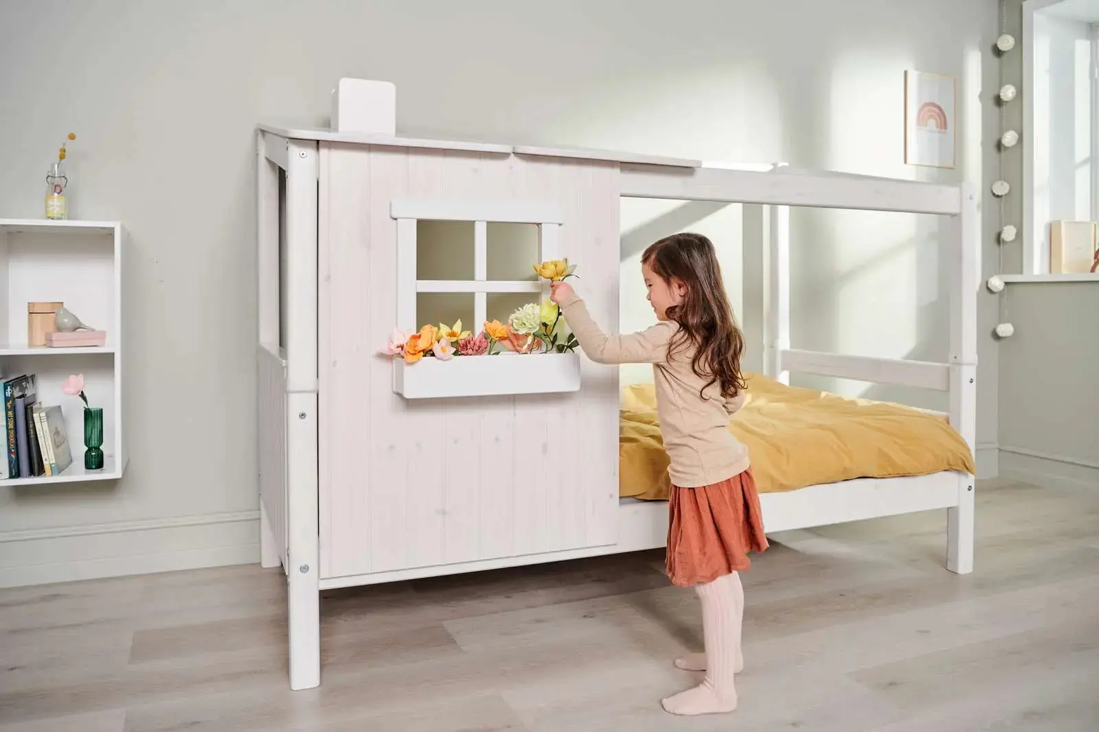 Single Bed with 1/2 House, Ladder, 90x200 cm, White - Image 7