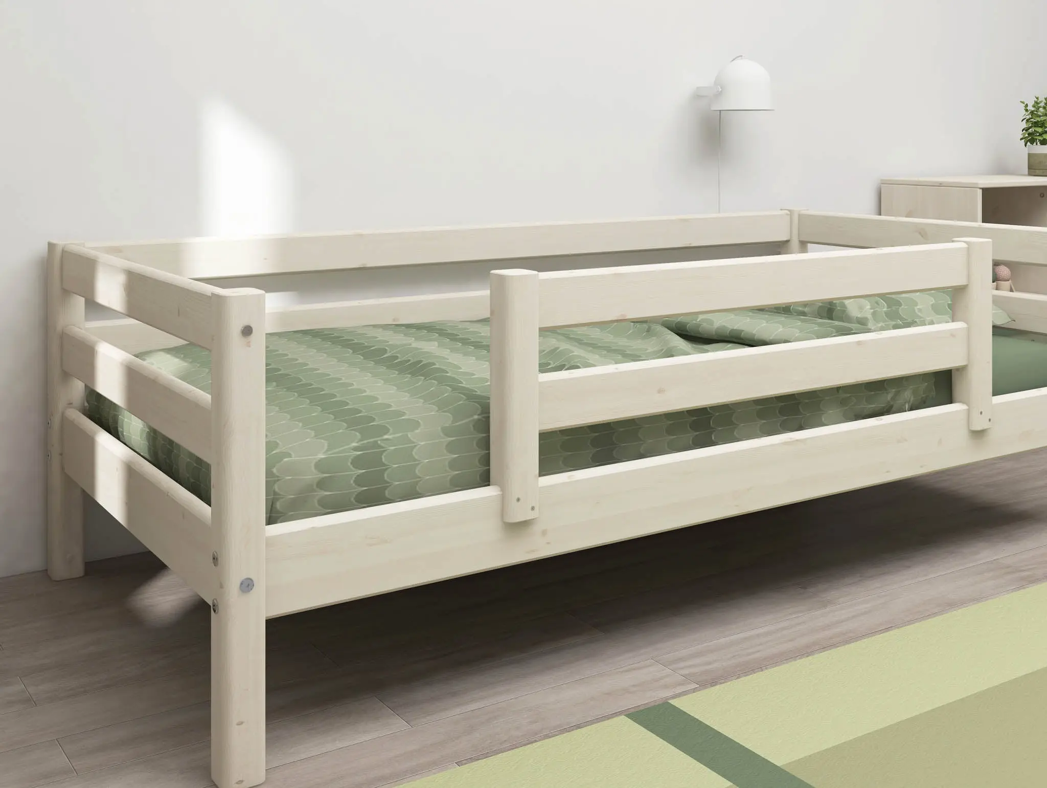 Single Bed with Safety Rail, 90x200 cm, White - Image 3