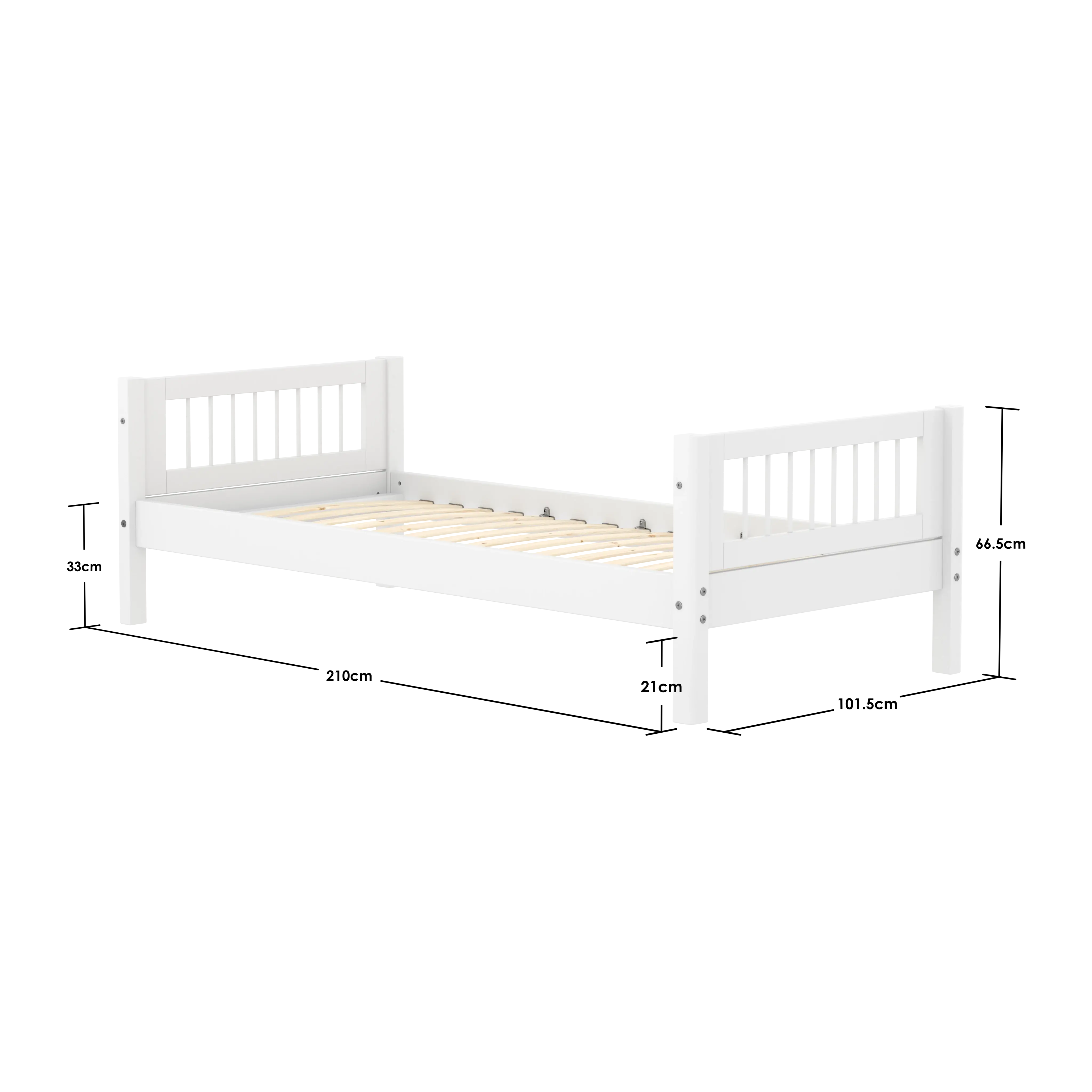 Single Bed with Crossbars, 90x200 cm, White - Image 4