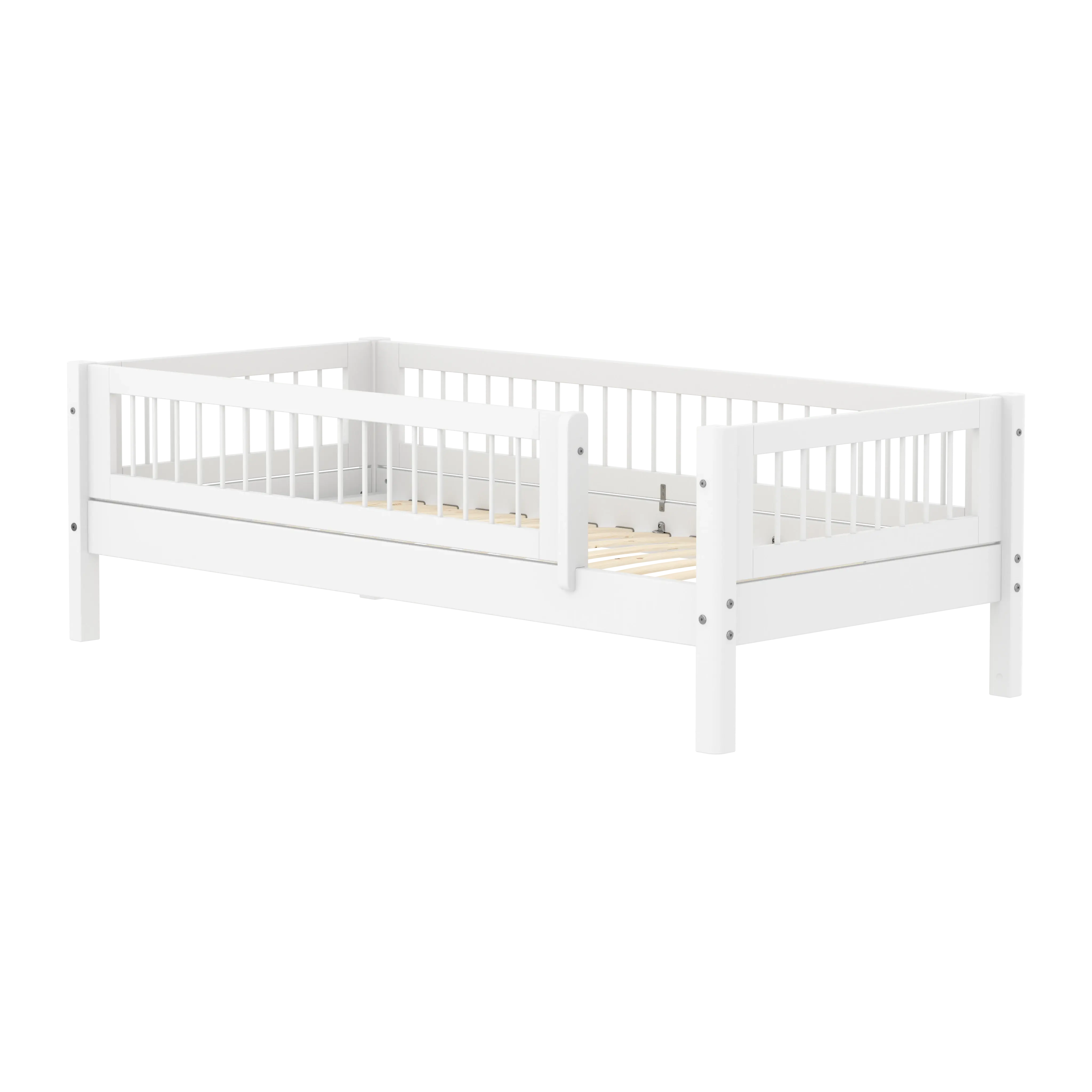 Single Bed with Crossbars and Safety Rail, 90x200 cm, White