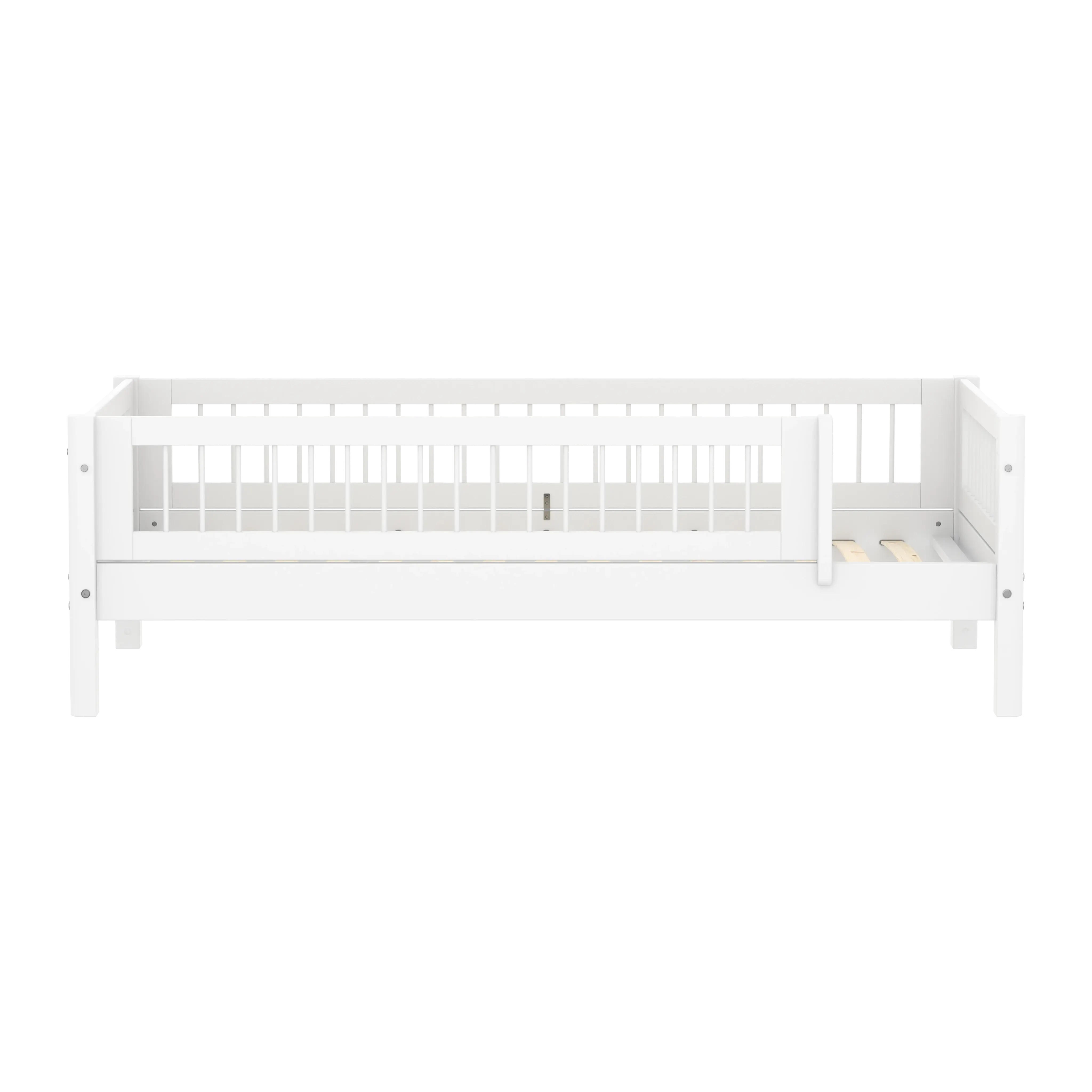 Single Bed with Crossbars and Safety Rail, 90x200 cm, White - Image 2