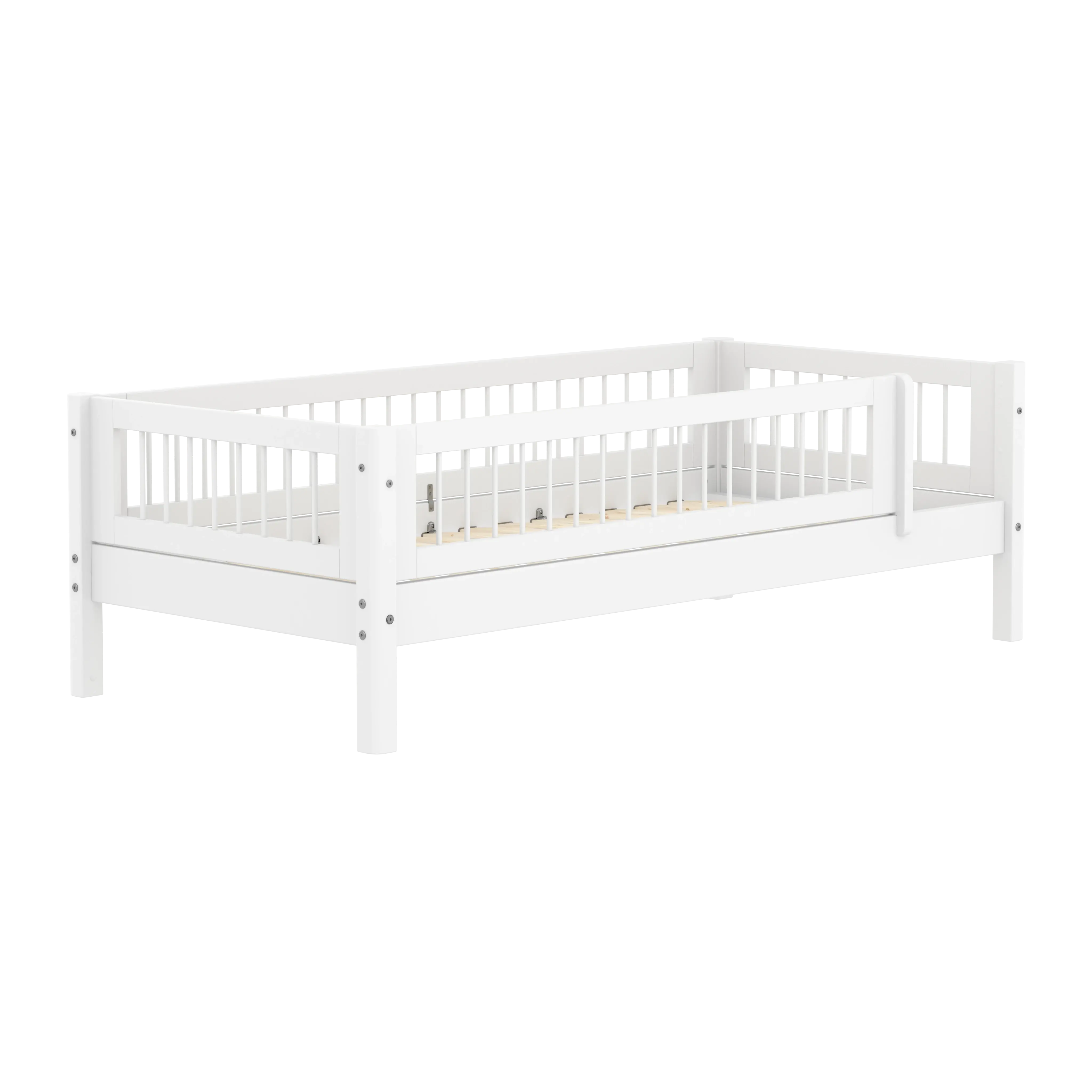 Single Bed with Crossbars and Safety Rail, 90x200 cm, White - Image 3