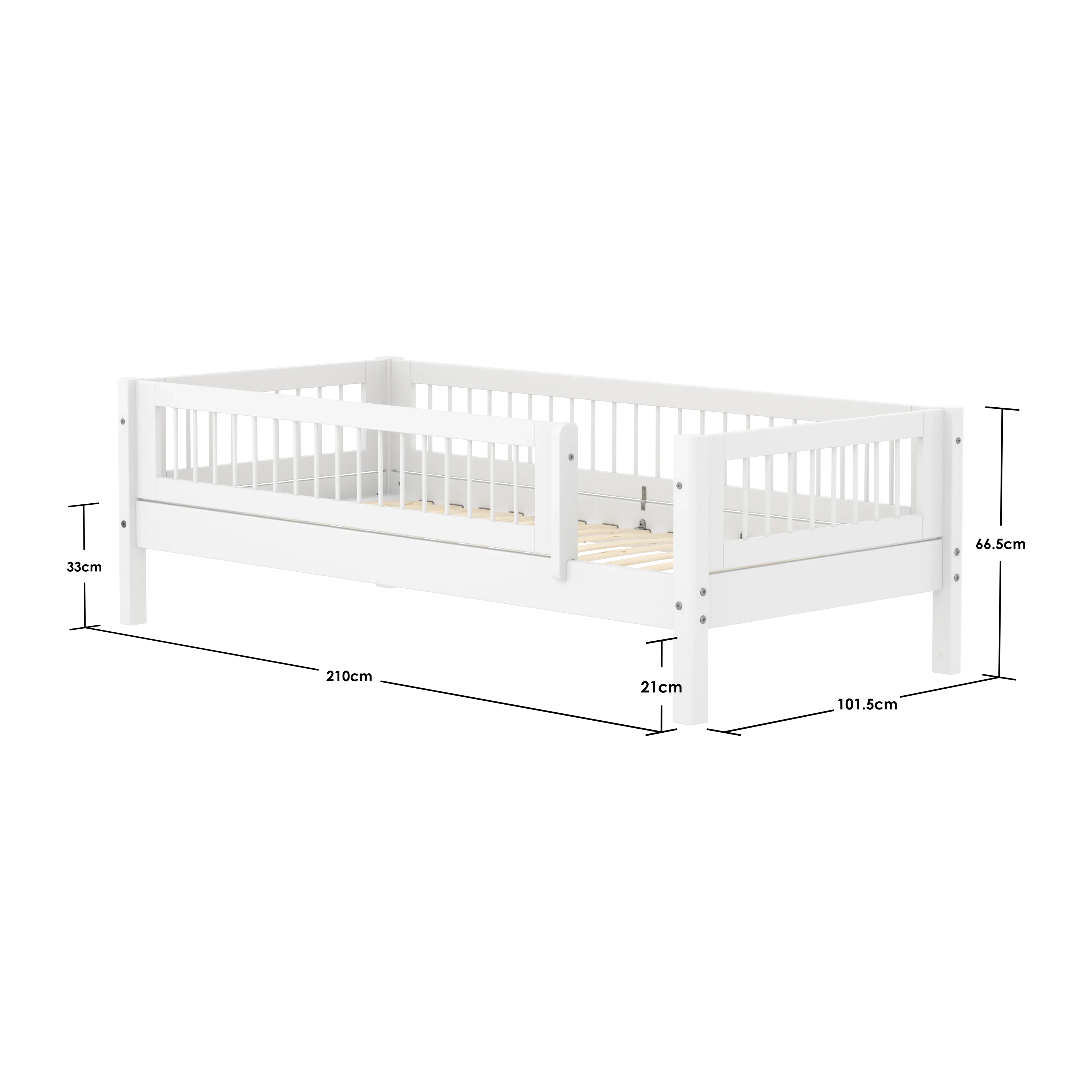 Single Bed with Crossbars and Safety Rail, 90x200 cm, White - Image 4