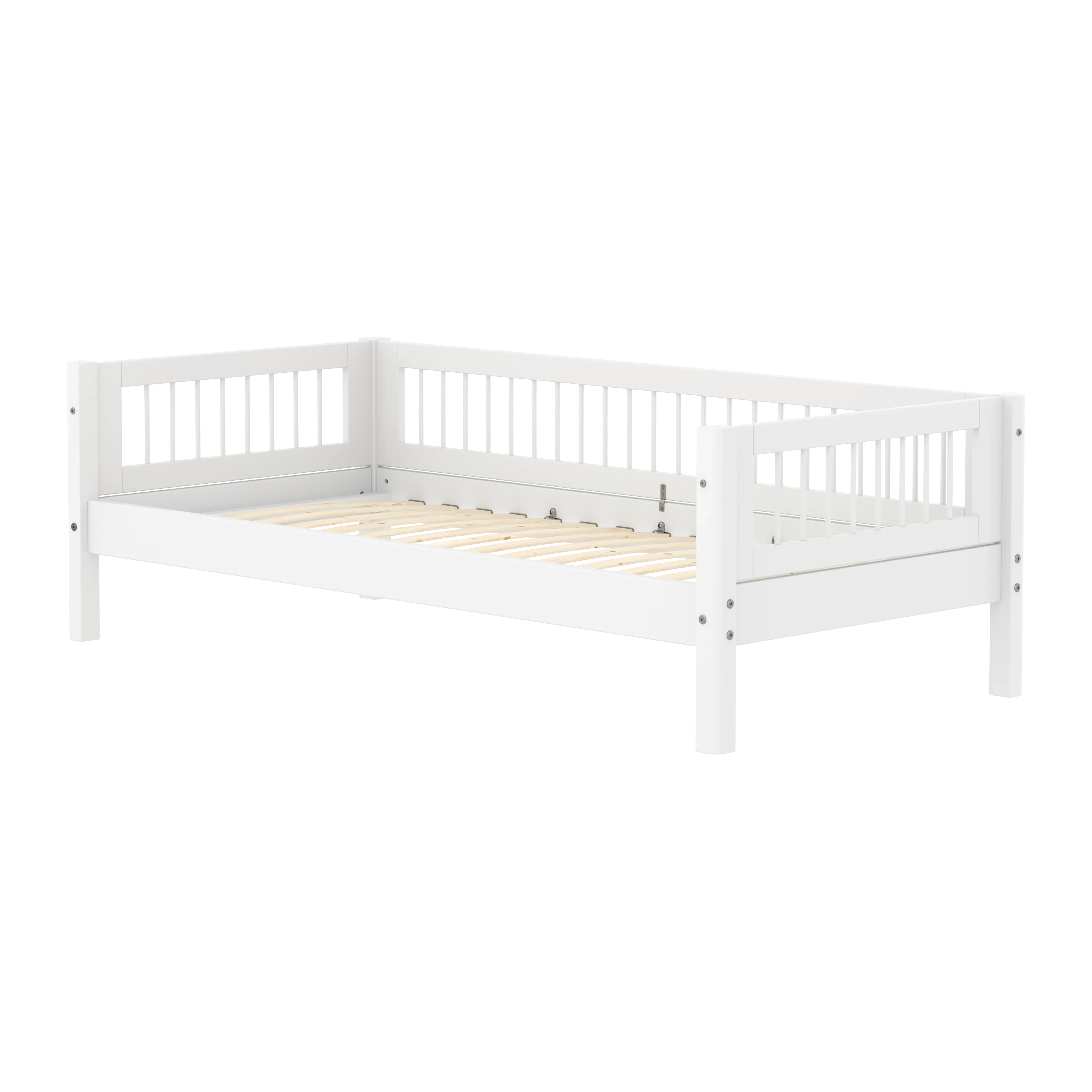 Single Bed with Crossbars and Safety Rail, 90x200 cm, White