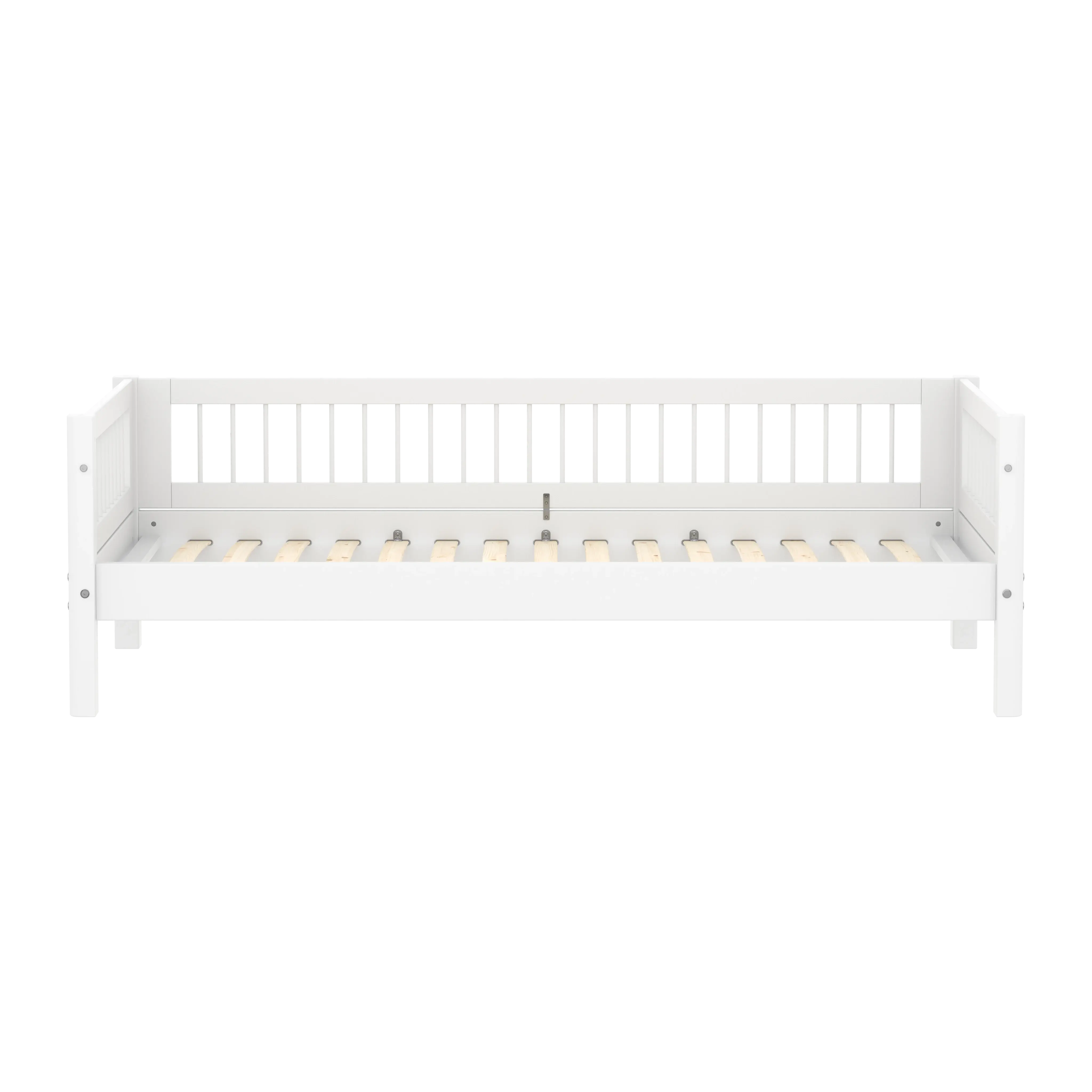 Single Bed with Crossbars and Safety Rail, 90x200 cm, White - Image 2