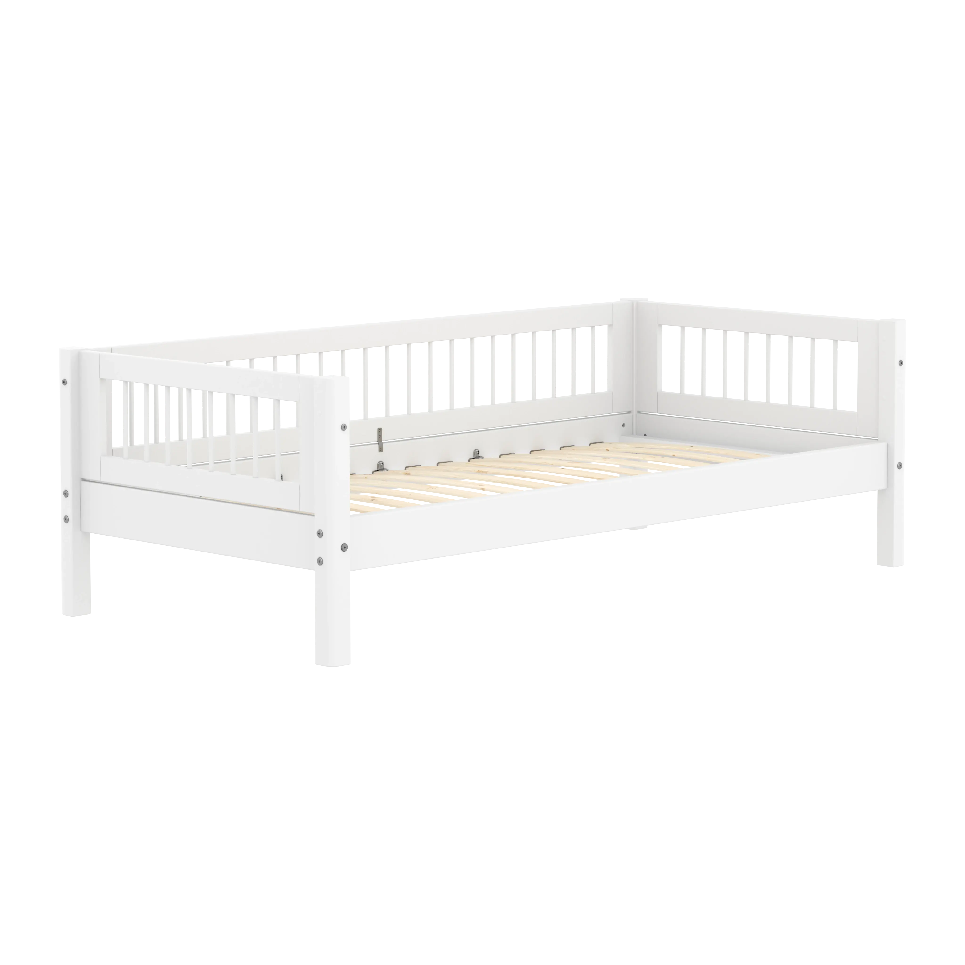 Single Bed with Crossbars and Safety Rail, 90x200 cm, White - Image 3