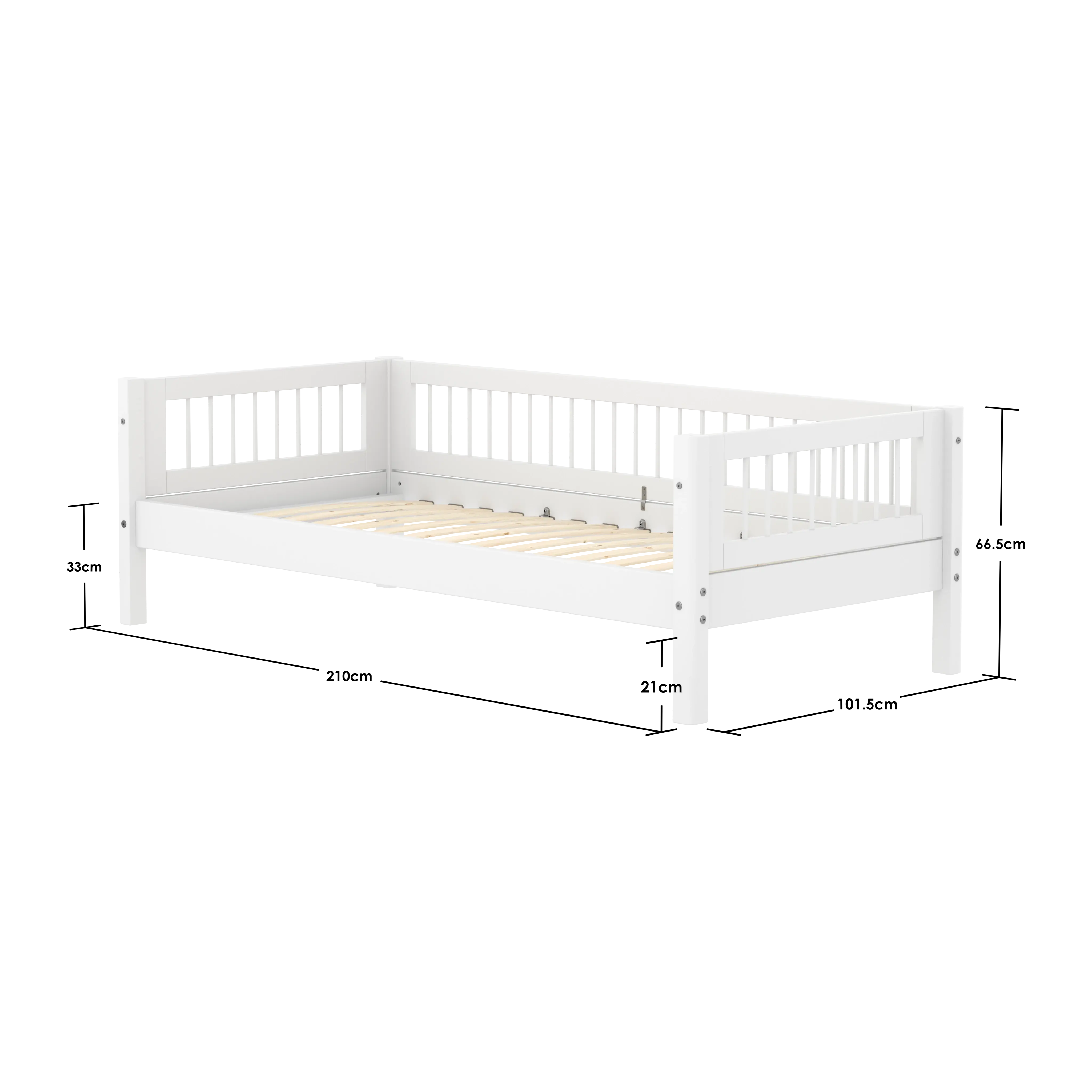 Single Bed with Crossbars and Safety Rail, 90x200 cm, White - Image 4