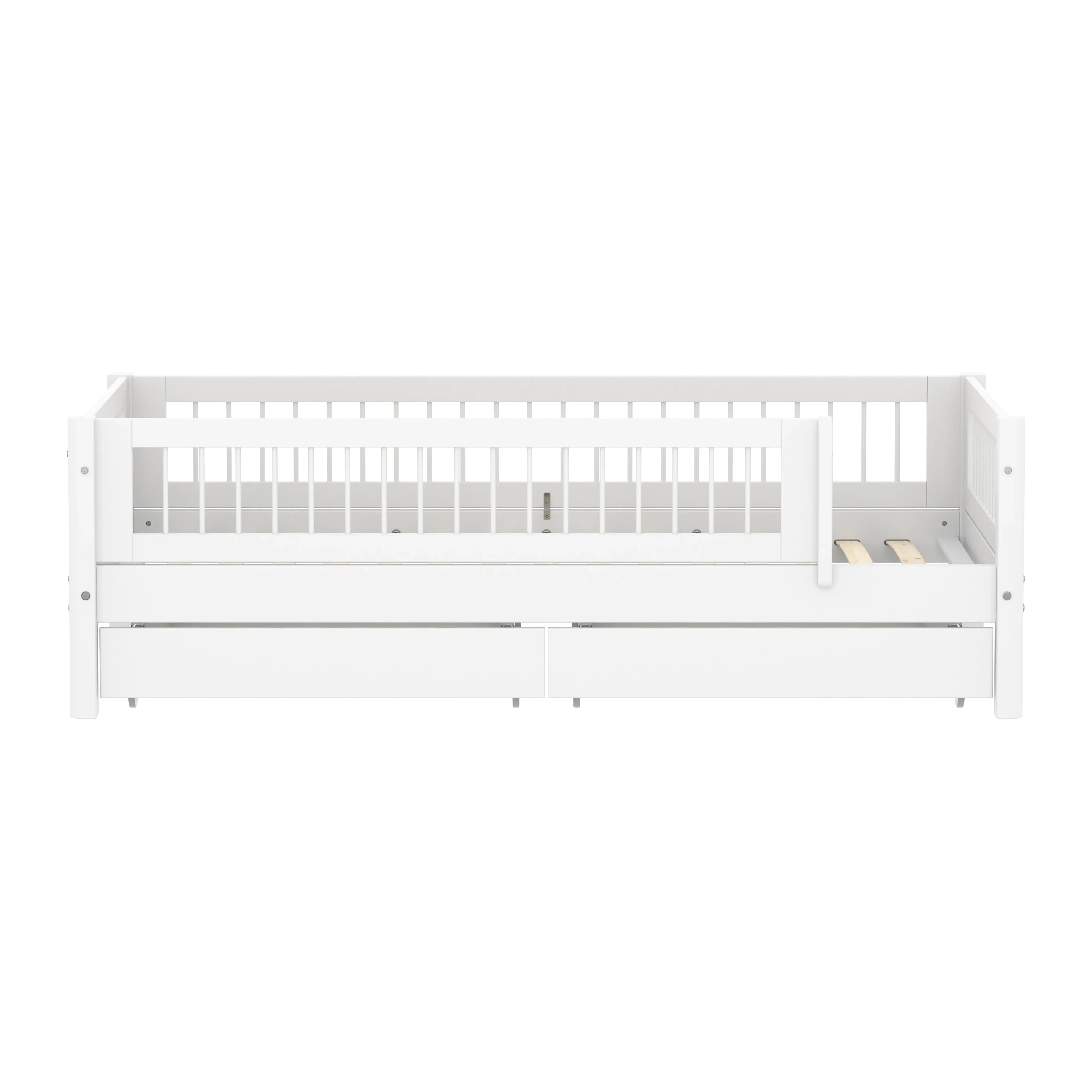 Single Bed with Crossbars, Storage and Safety Rail, 90x200 cm, White - Image 2