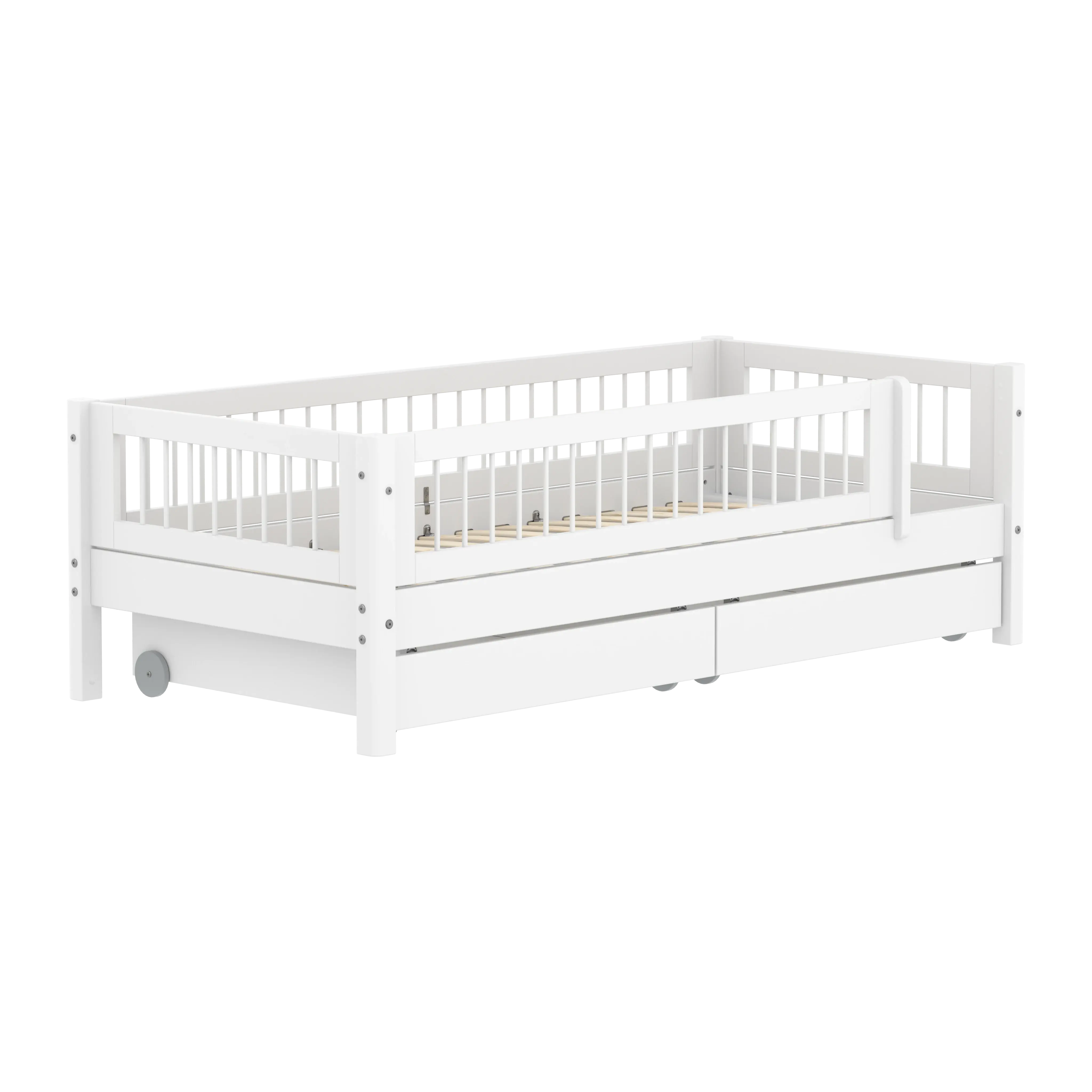 Single Bed with Crossbars, Storage and Safety Rail, 90x200 cm, White - Image 3