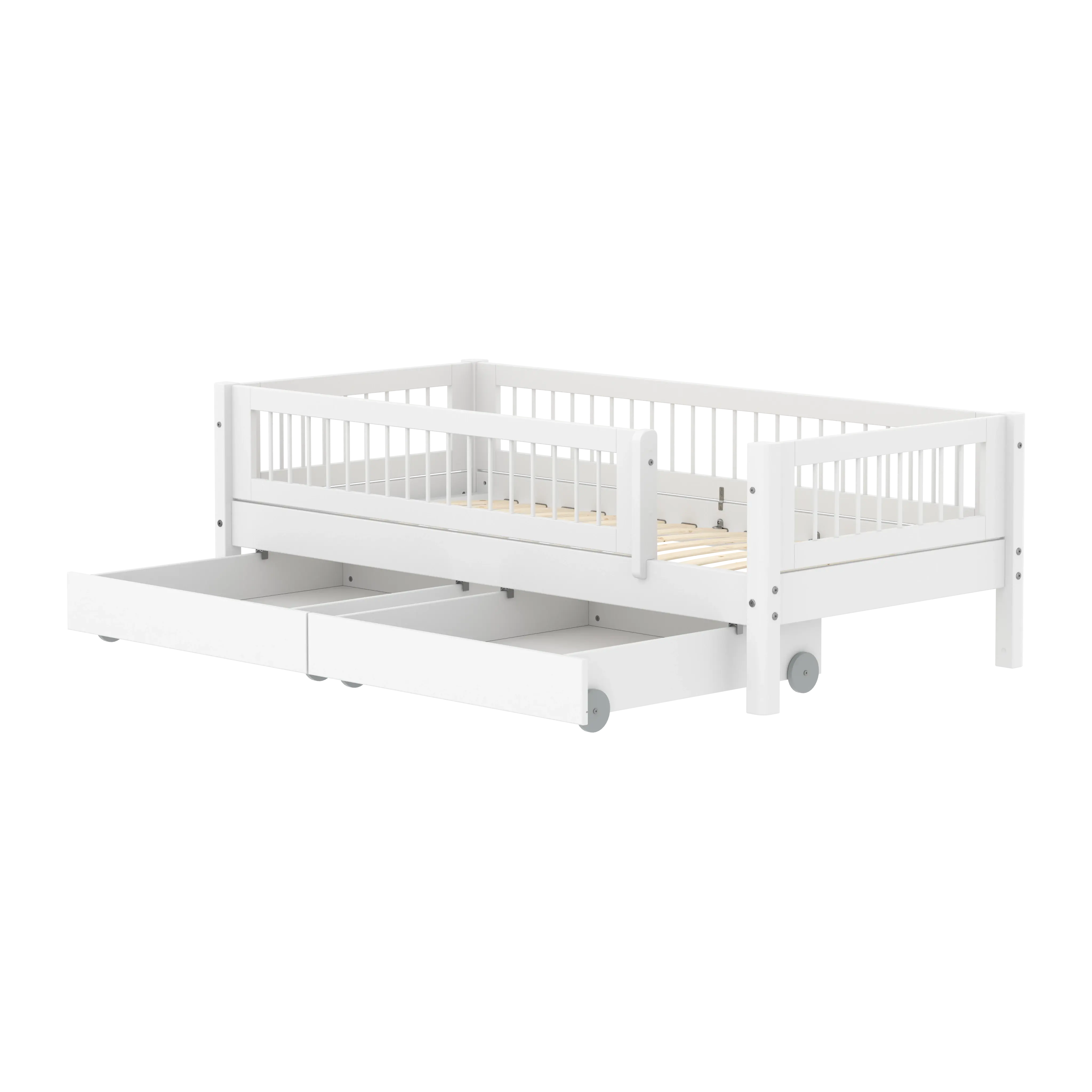 Single Bed with Crossbars, Storage and Safety Rail, 90x200 cm, White - Image 4
