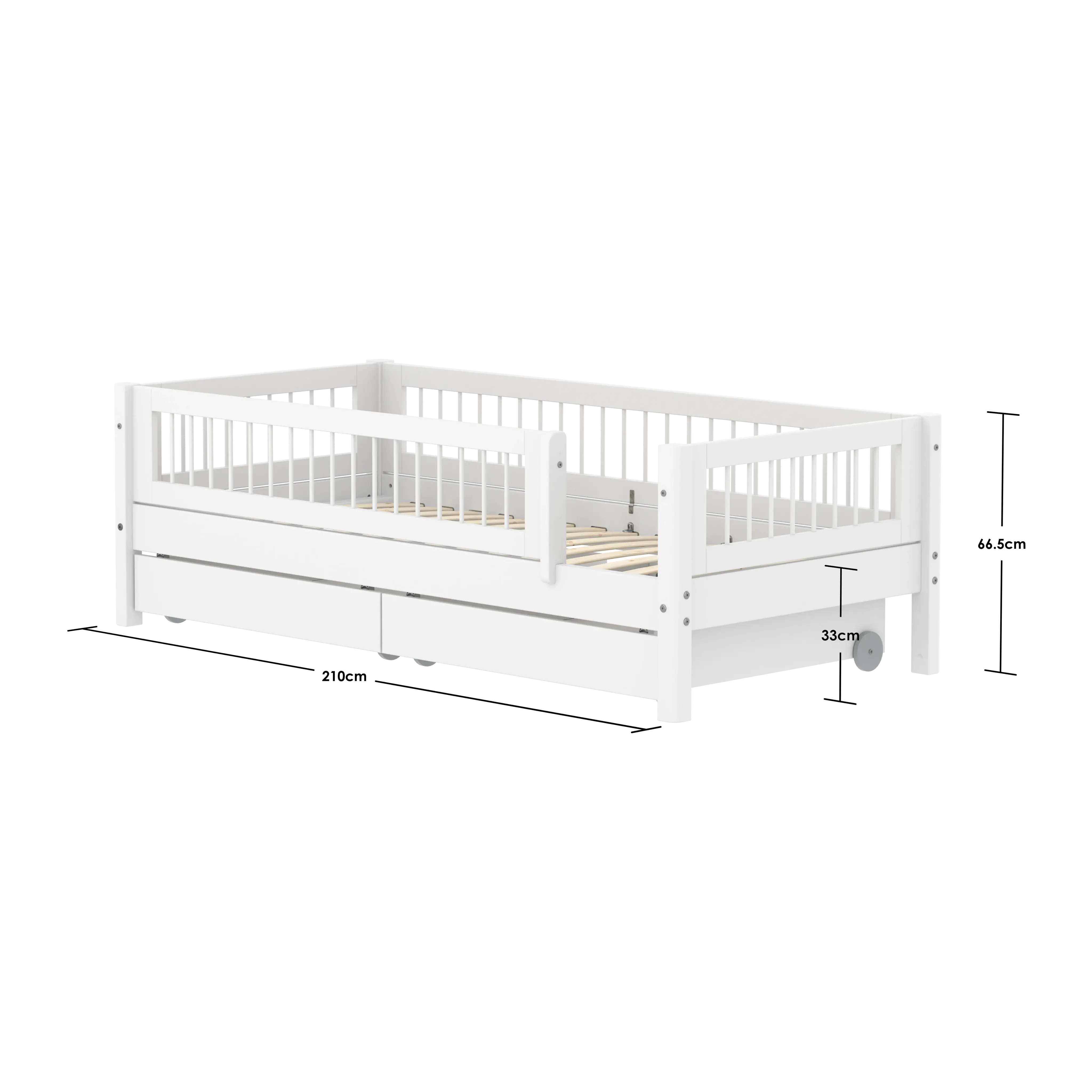 Single Bed with Crossbars, Storage and Safety Rail, 90x200 cm, White - Image 5