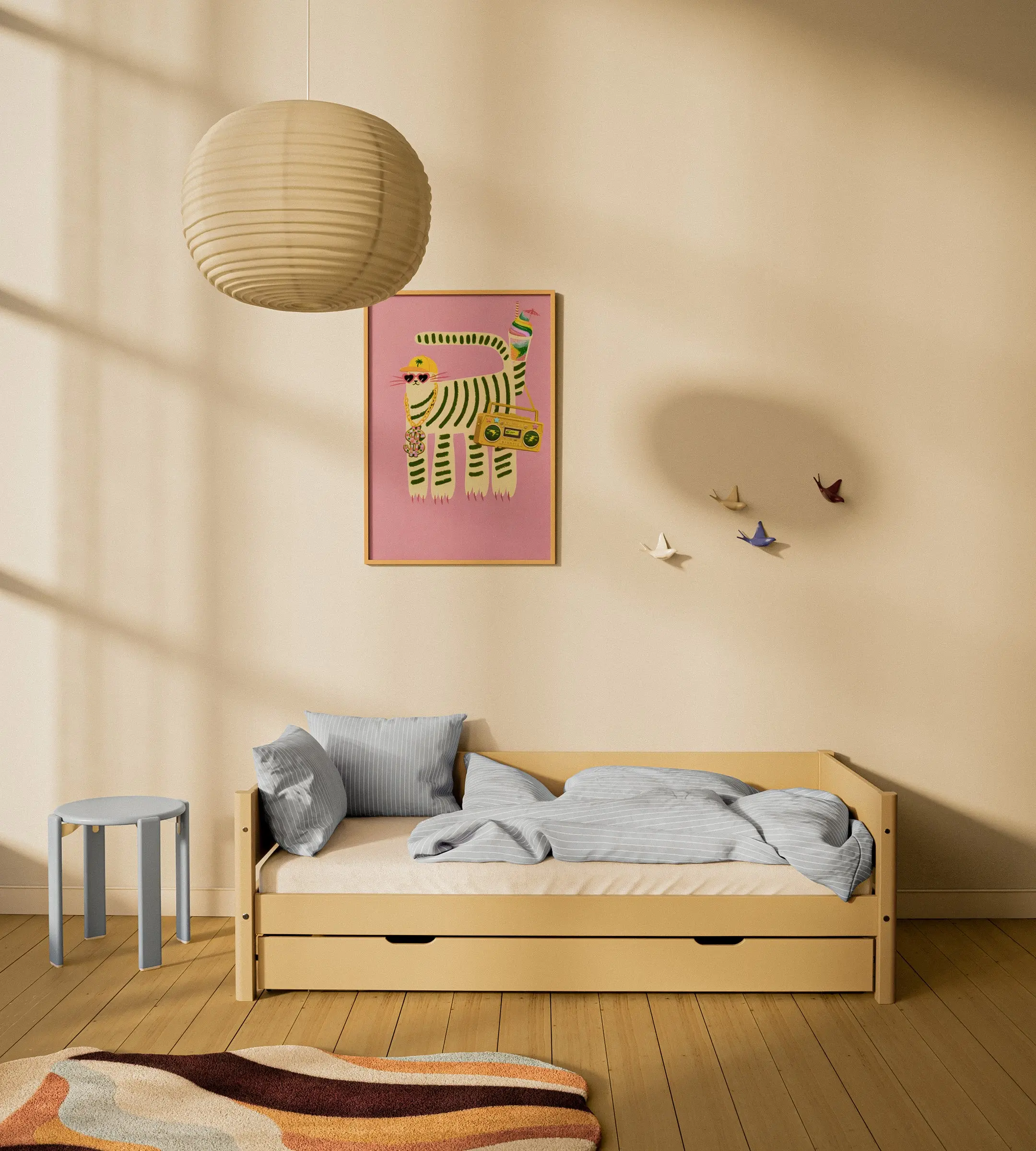 Single Bed with Pull-out Bed, 90x200 cm, Sand - Image 2