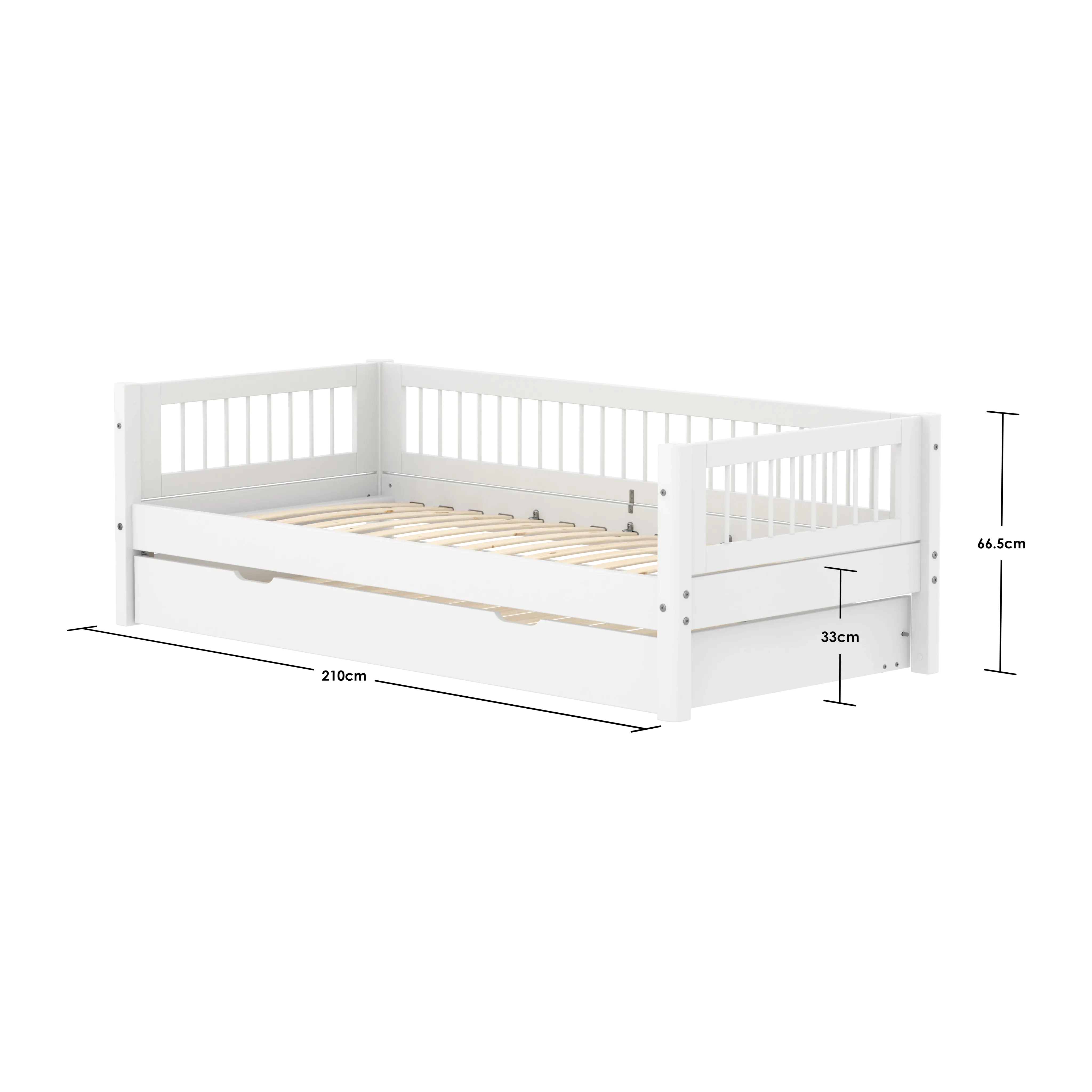 Single Bed with Pull-out Bed and Crossbars, 90x200 cm, White - Image 5