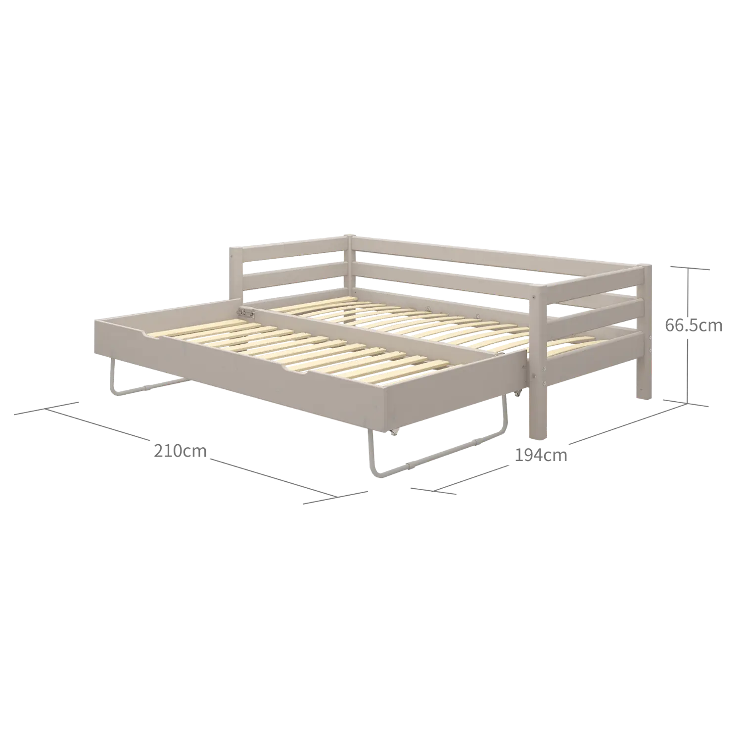 Single Bed with Pull-out Bed, 90x200 cm, Grey - Image 9