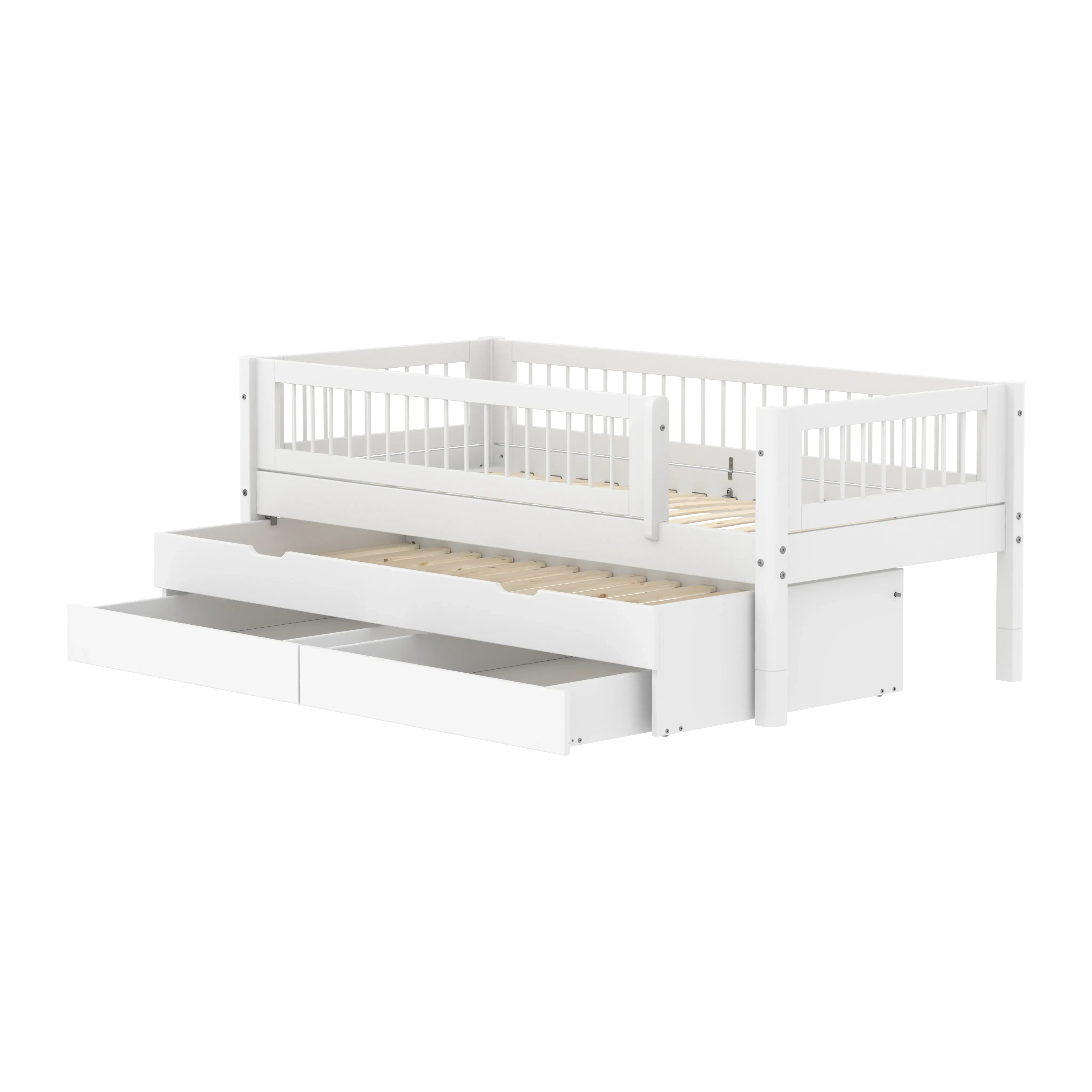 Single Bed with Pull-out Bed, Storage and Safety Rail Crossbars, 90x200 cm, White - Image 2