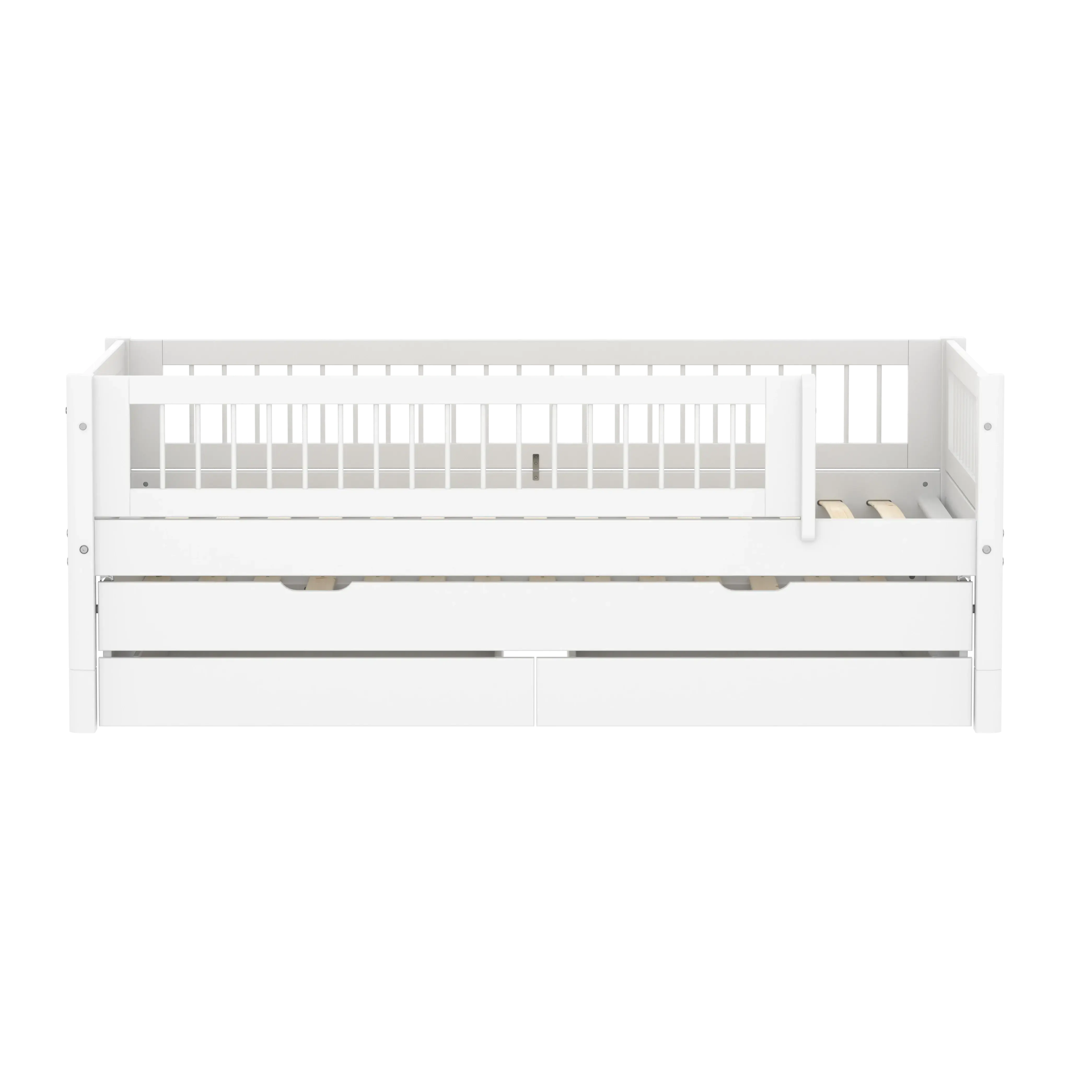 Single Bed with Pull-out Bed, Storage and Safety Rail Crossbars, 90x200 cm, White - Image 3