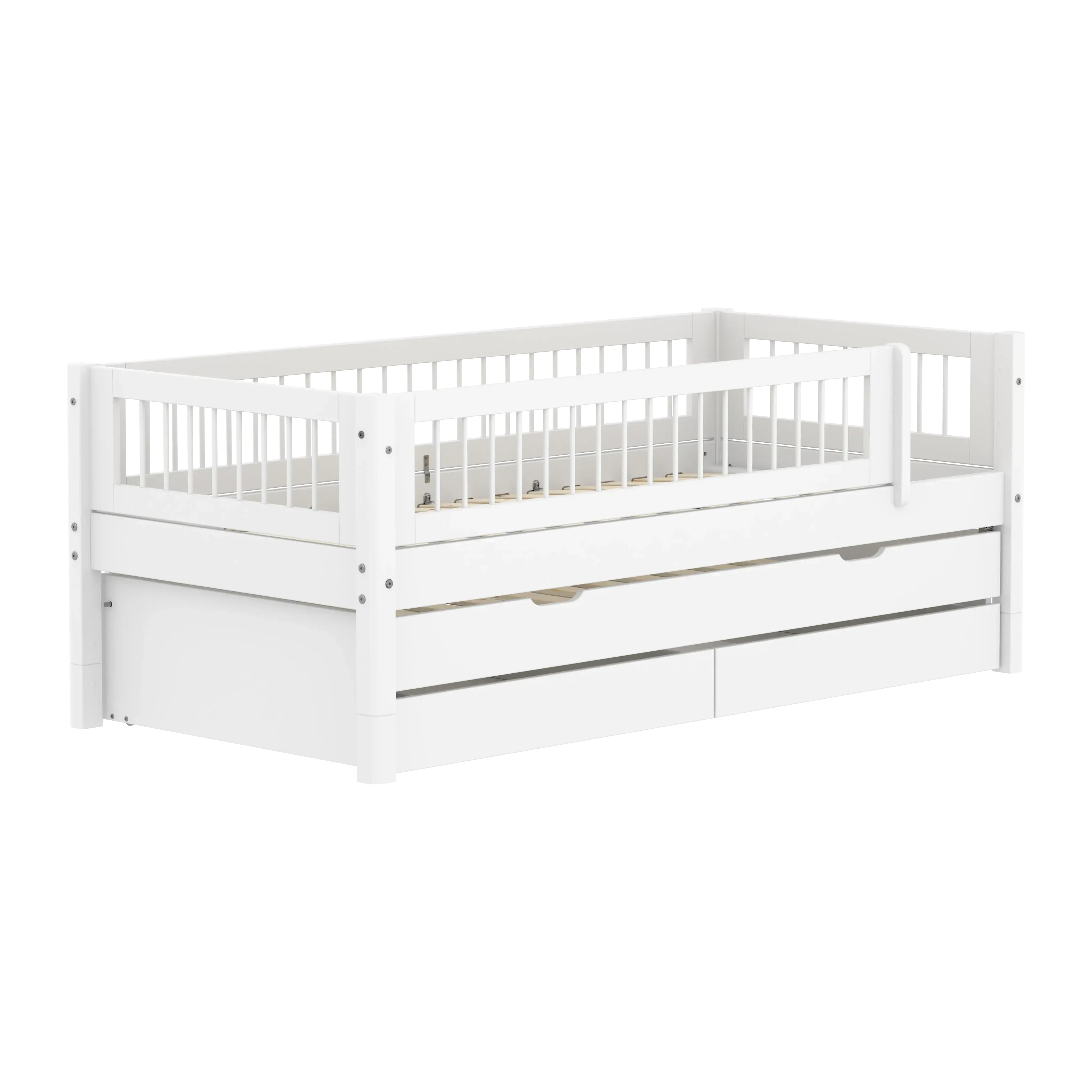 Single Bed with Pull-out Bed, Storage and Safety Rail Crossbars, 90x200 cm, White - Image 4