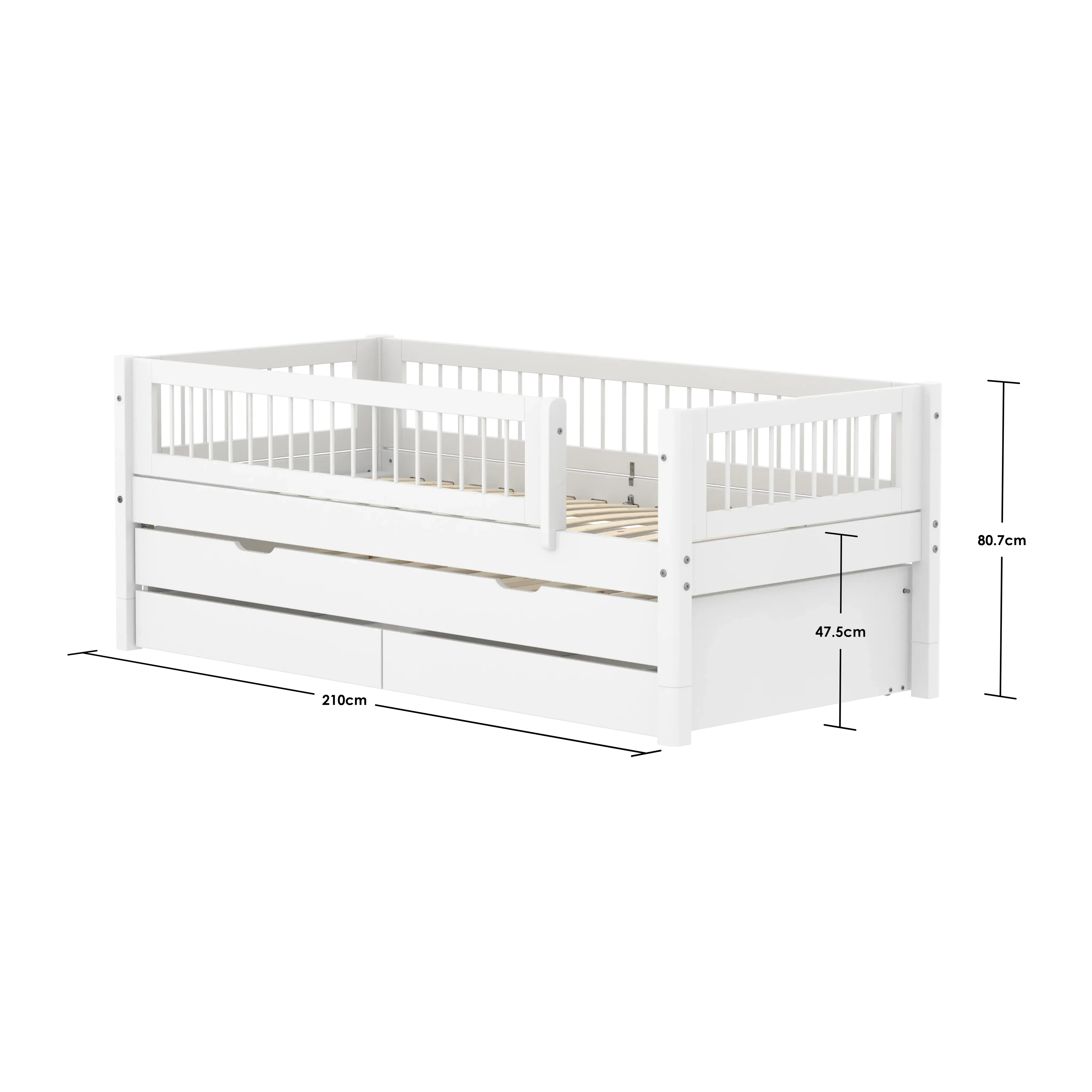 Single Bed with Pull-out Bed, Storage and Safety Rail Crossbars, 90x200 cm, White - Image 5