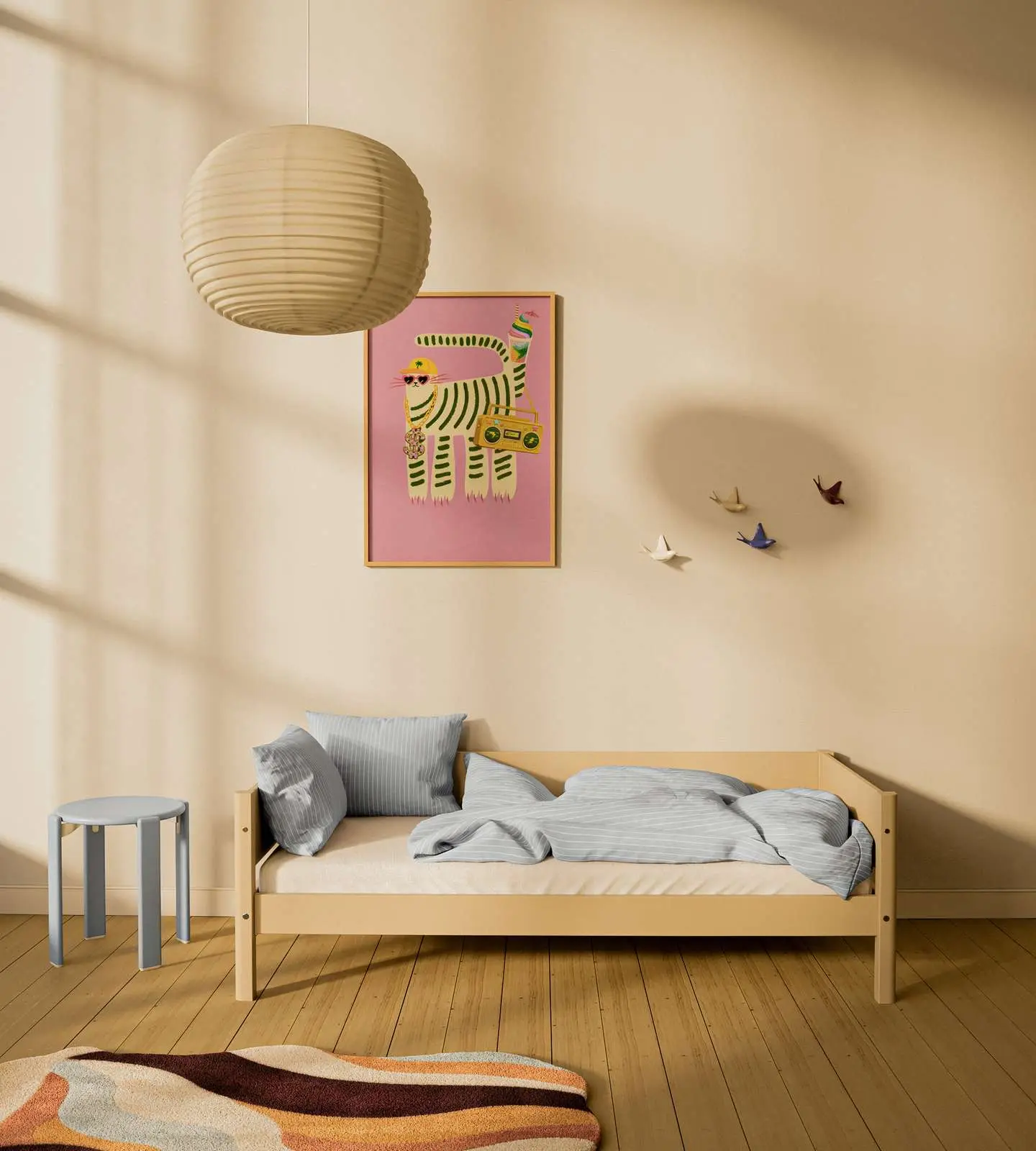 Single Bed with Safety Rail, 90x200 cm, Sand - Image 2