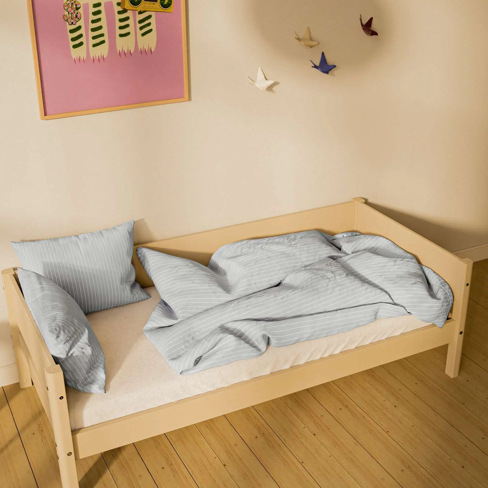 Single Bed with Safety Rail, 90x200 cm, Sand - Image 3