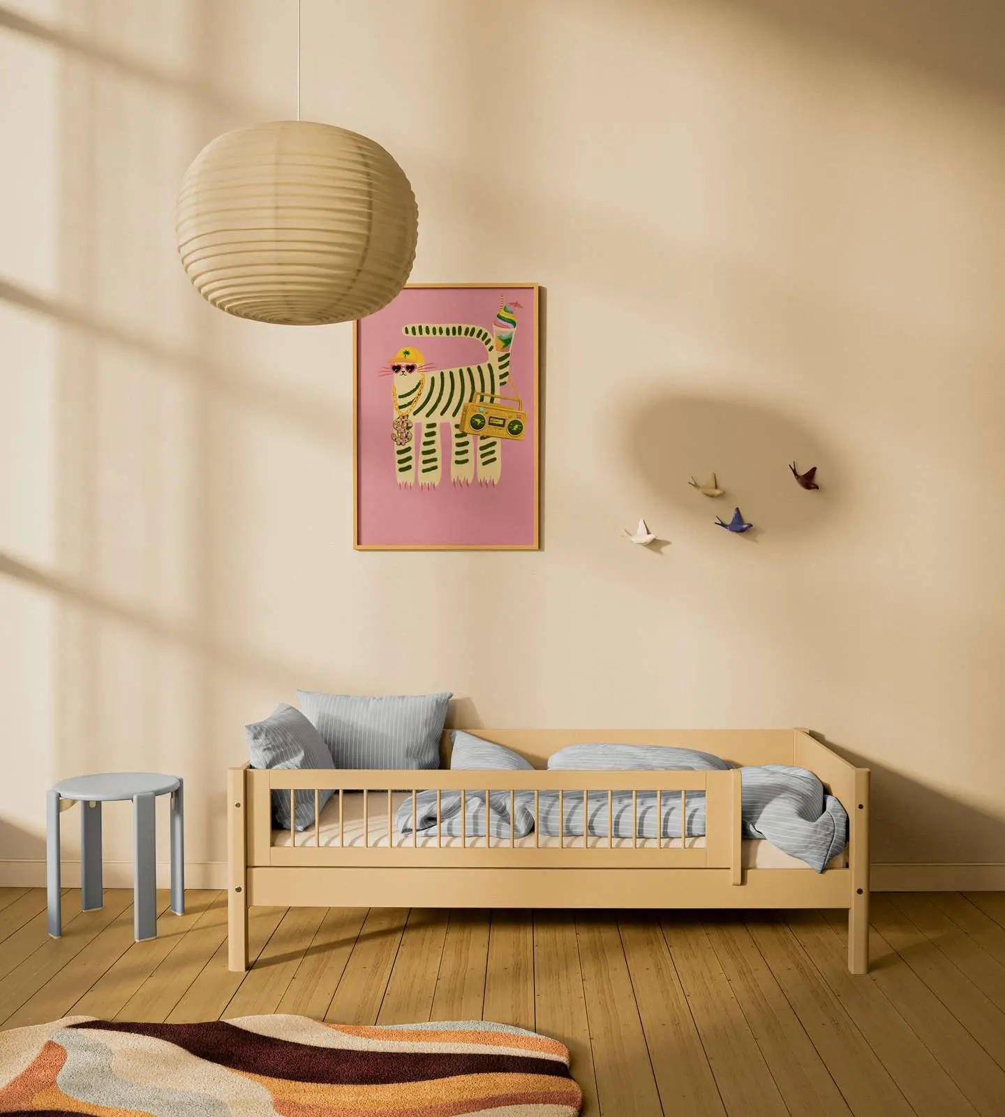 Single Bed with Safety Rail, 90x200 cm, Sand - Image 3