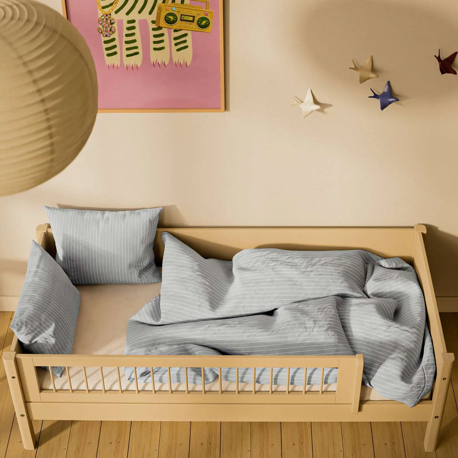 Single Bed with Safety Rail, 90x200 cm, Sand - Image 4
