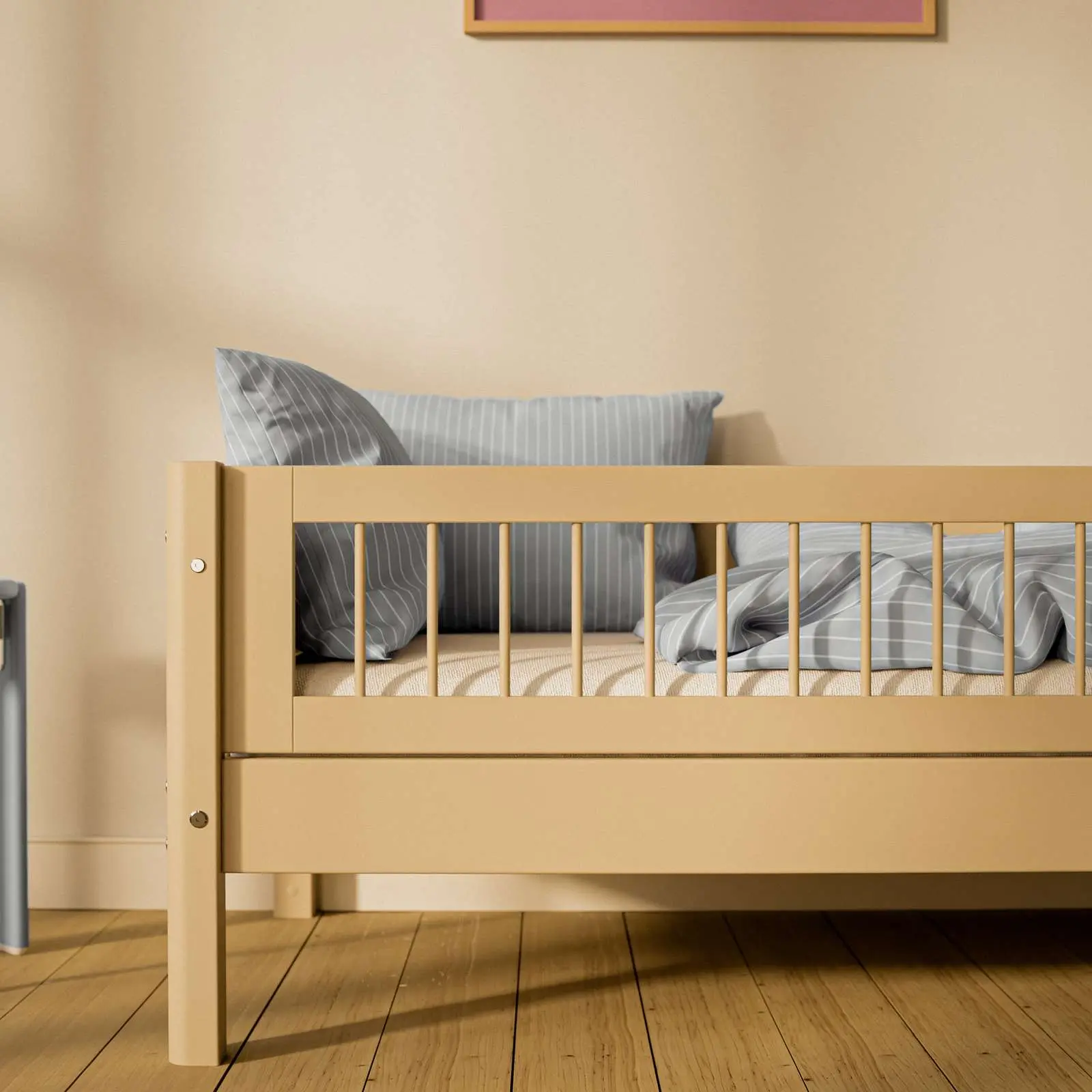 Single Bed with Safety Rail, 90x200 cm, Sand - Image 5
