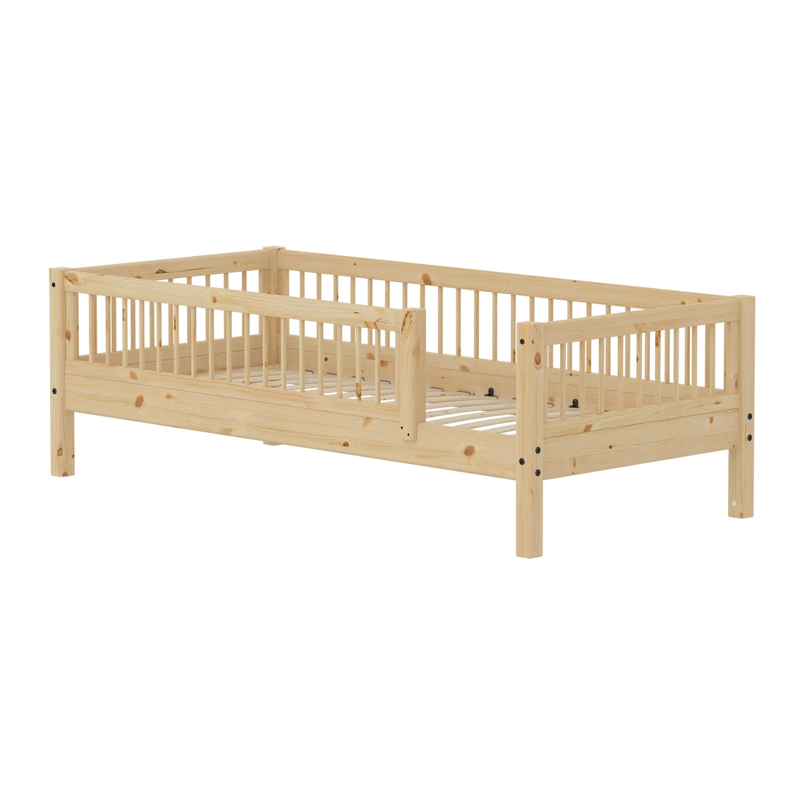 Single Bed with Safety Rails, 90x200 cm, Pine