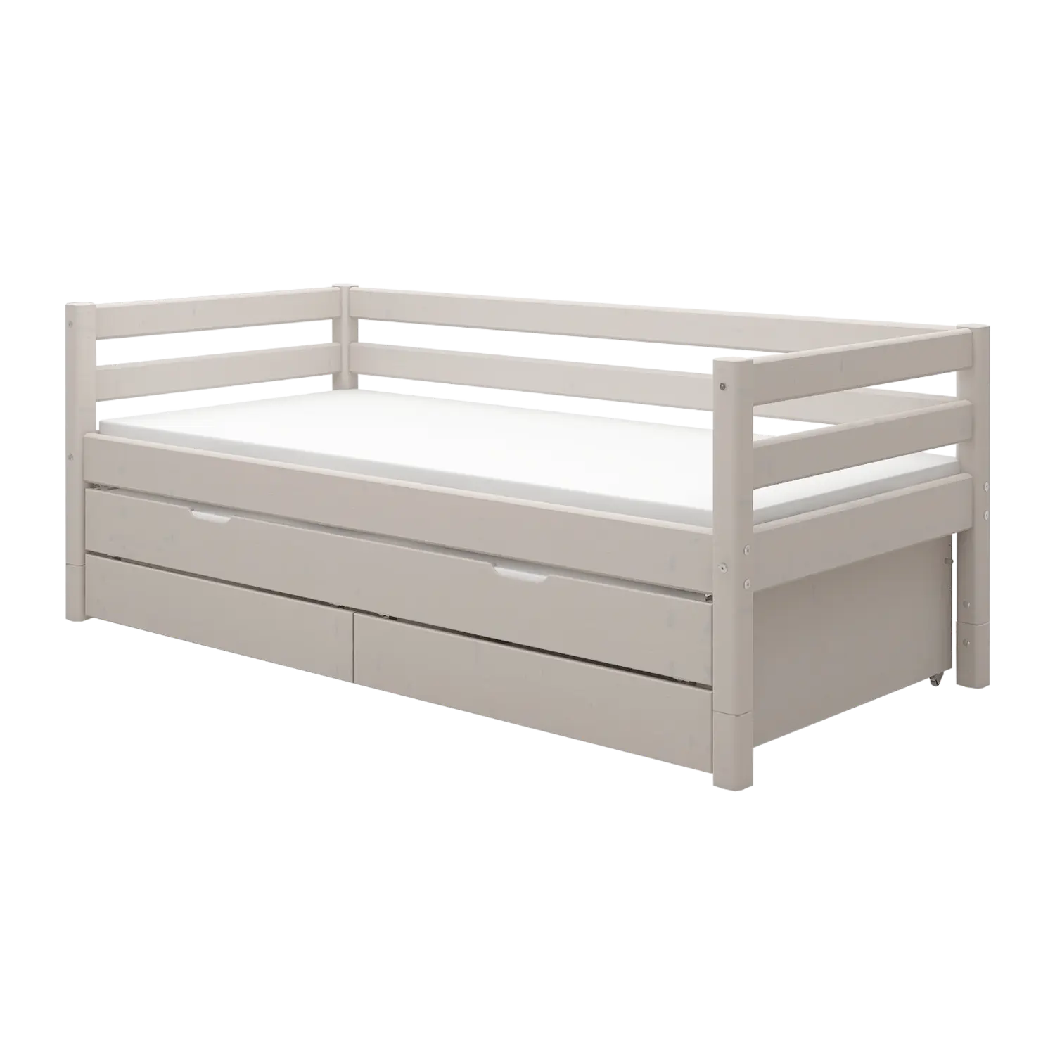 Single Bed with Pull-out Bed, Storage and Safety Rail, 90x200 cm, Grey
