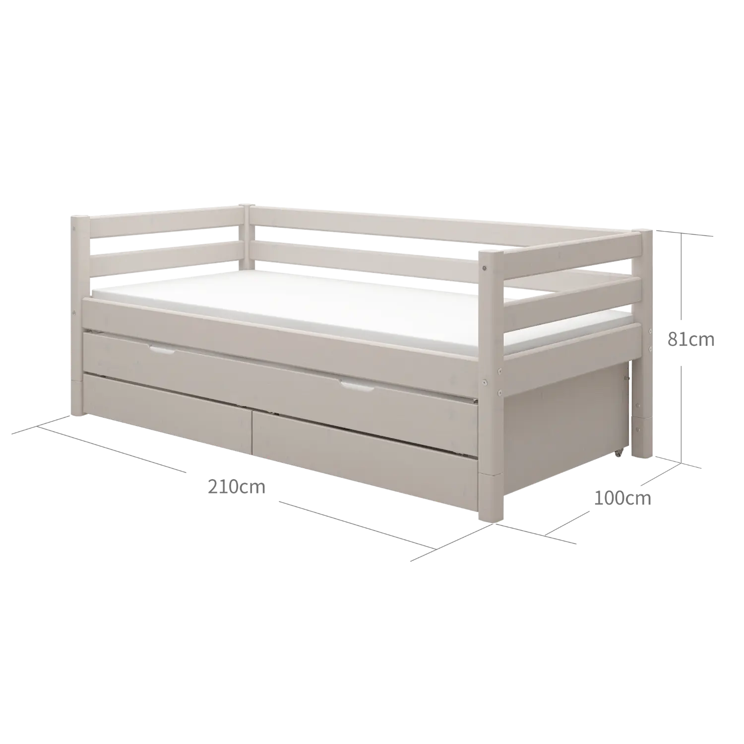 Single Bed with Pull-out Bed, Storage and Safety Rail, 90x200 cm, Grey - Image 10